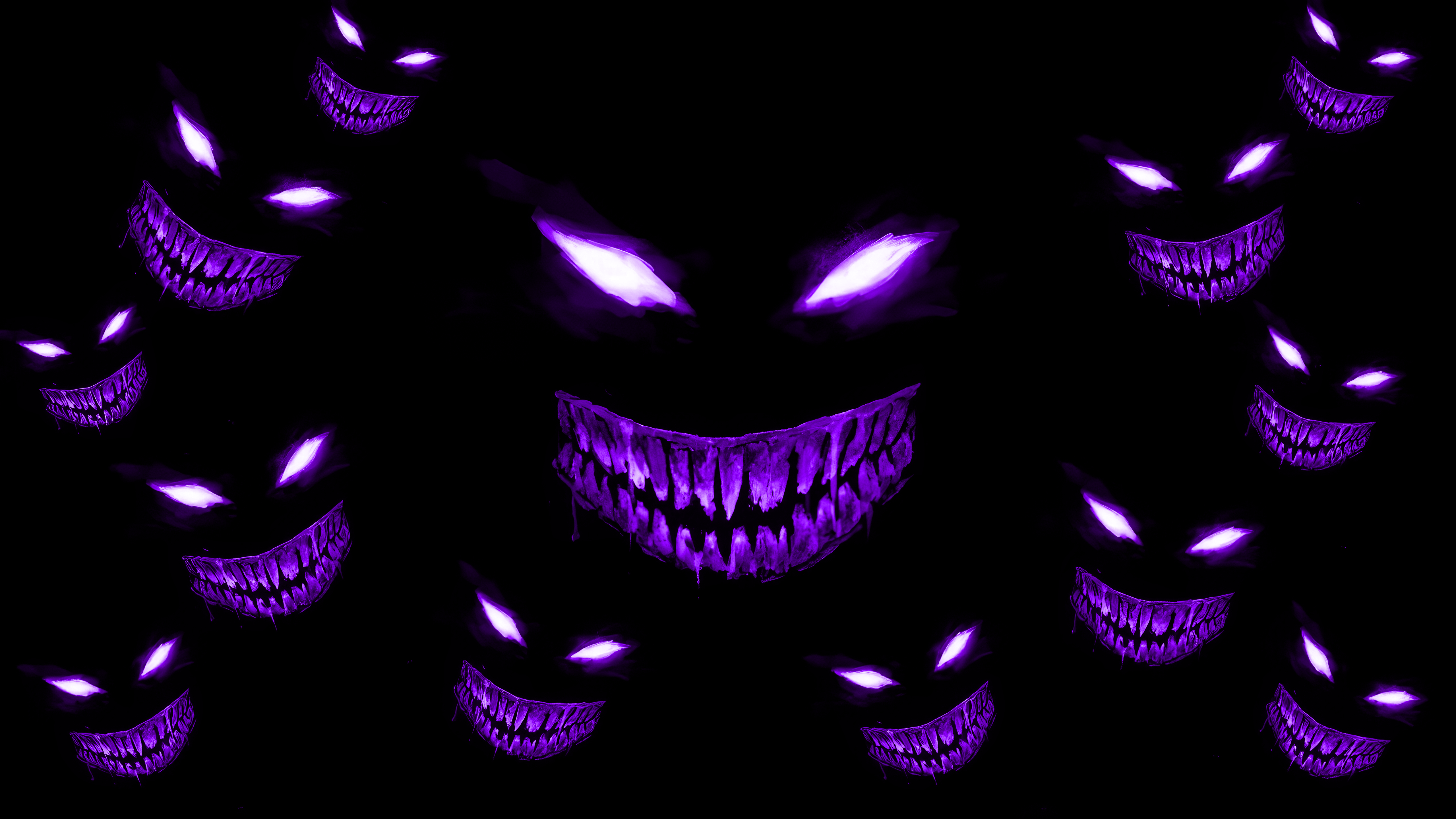 Scary Face Purple Shiny Black Background 5120x2880