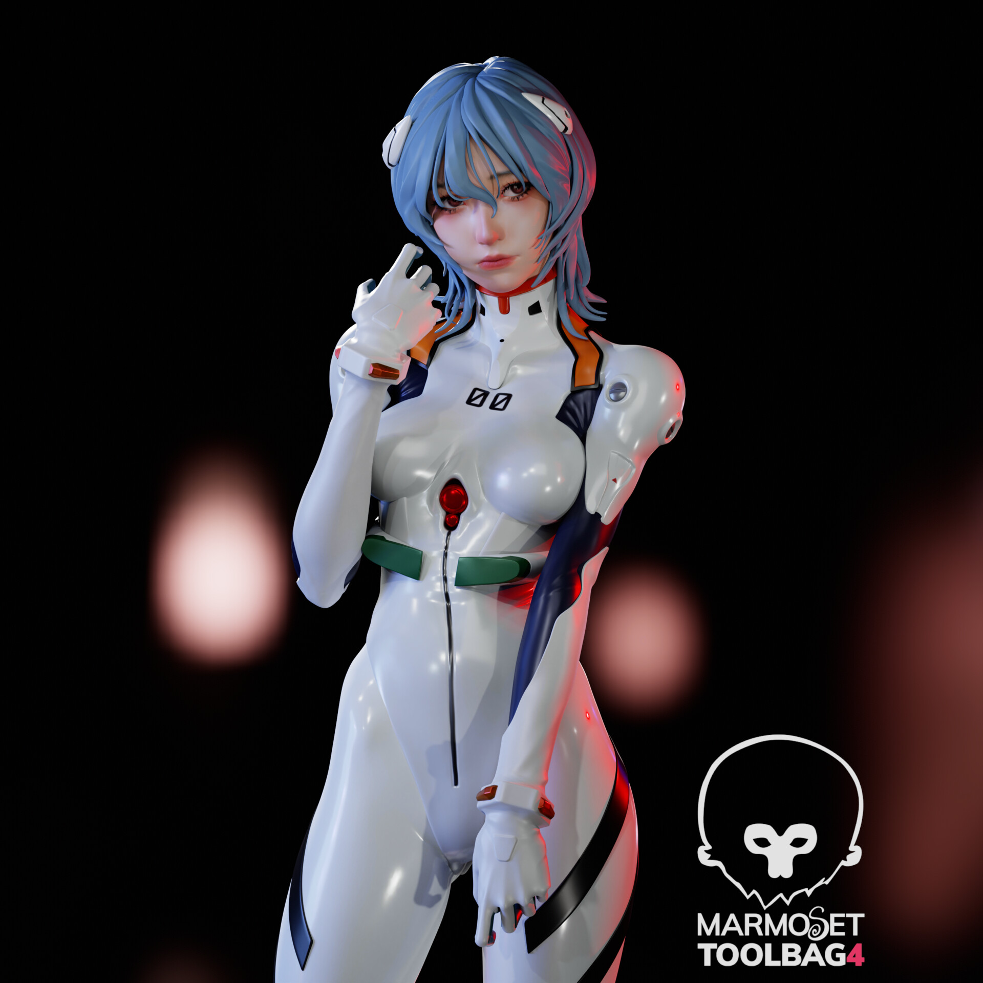 Anh Tran CGi Ayanami Rei Blue Hair Bodysuit Neon Genesis Evangelion Looking Away 1920x1920