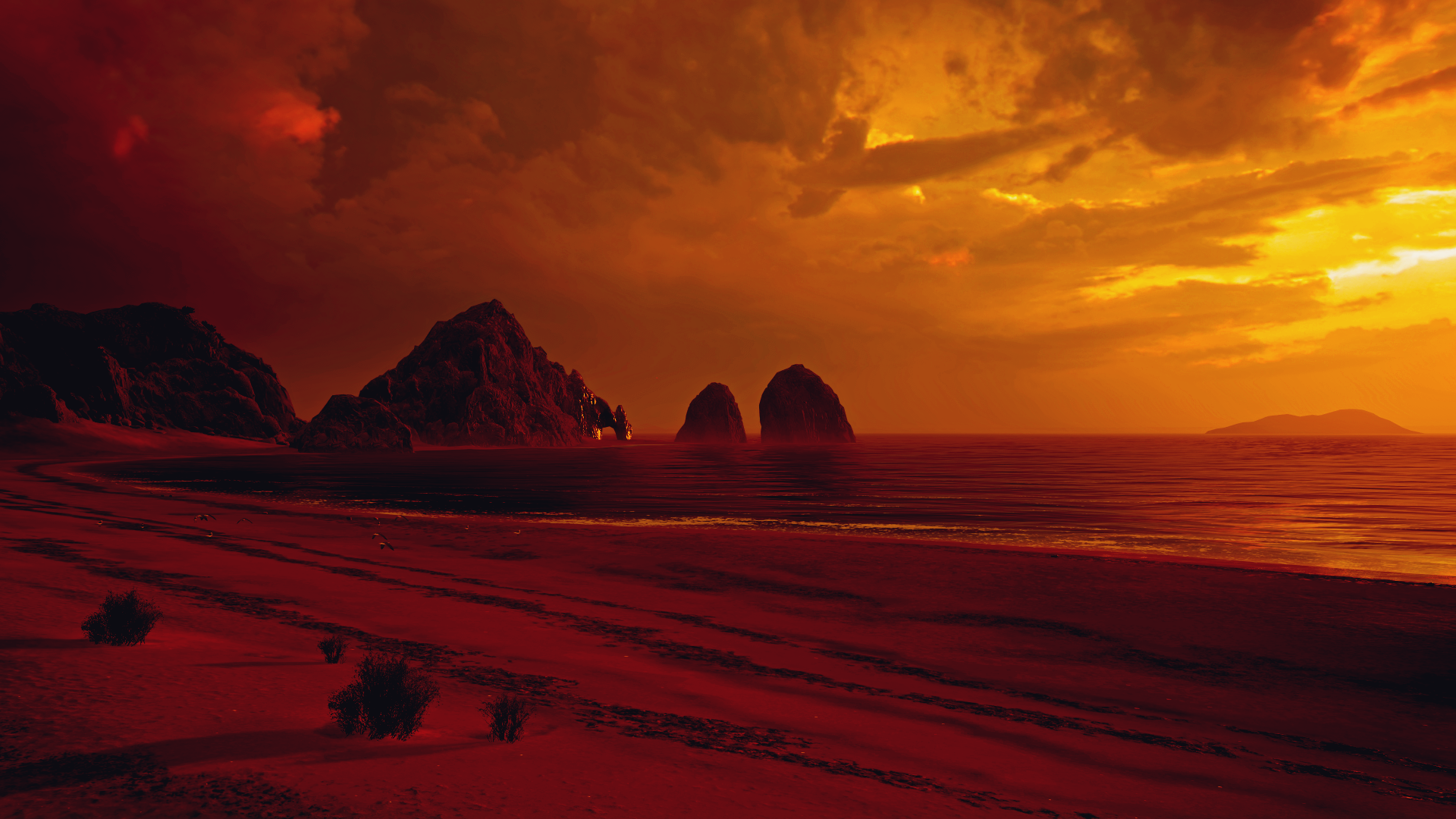 Video Games Forza Forza Horizon 5 Landscape Sea Beach Clouds Sky Dark Red Orange PlaygroundGames 1920x1080