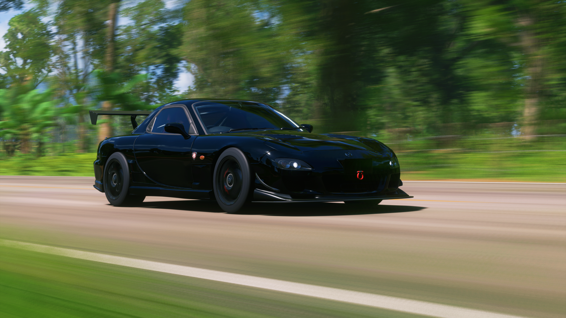 Video Games Forza Forza Horizon 5 Car Vehicle Mazda Mazda RX 7 Japanese Cars Road Black Green 1920x1080