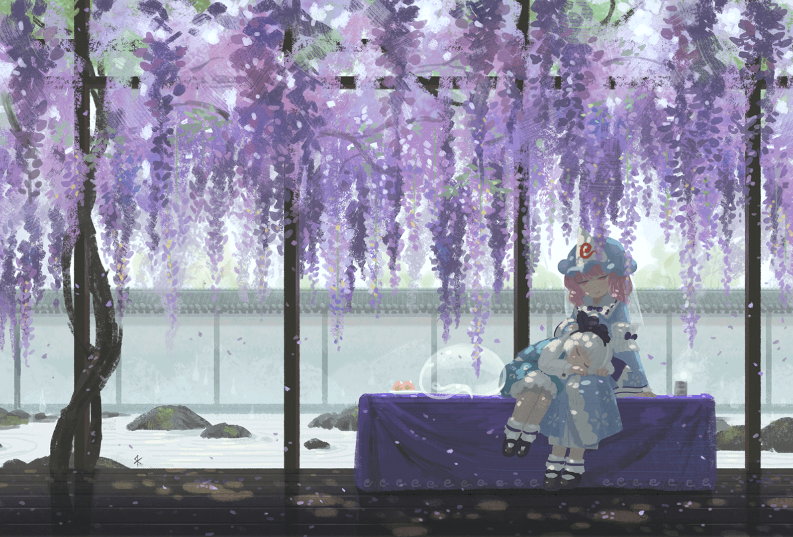 Touhou Saigyouji Yuyuko Konpaku Youmu Wisteria Nature 1594x1080