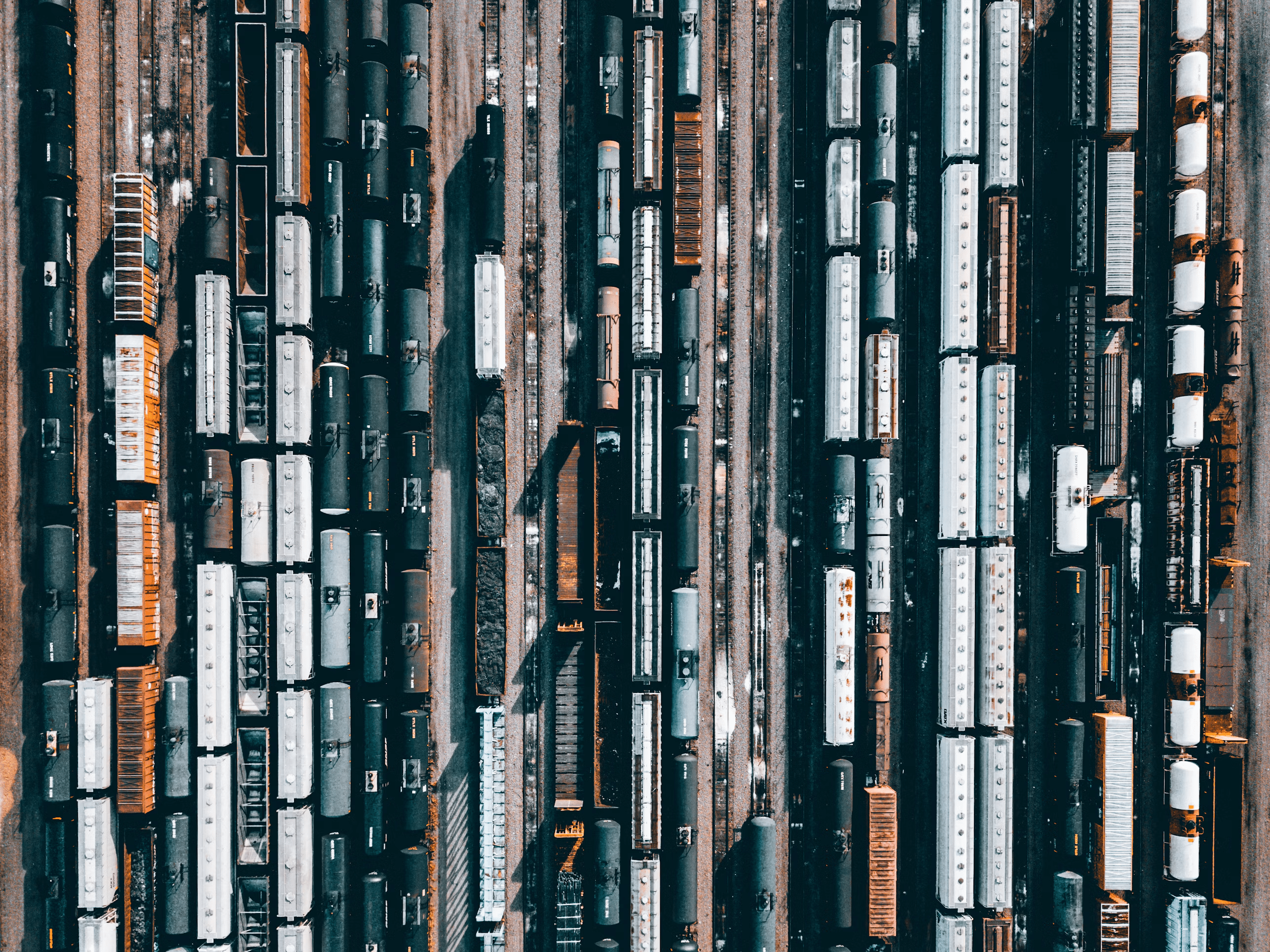 Train Railway Tracks Rail Yard Train Switching Yard Drone Photo Aerial View Freight Train 2574x1929