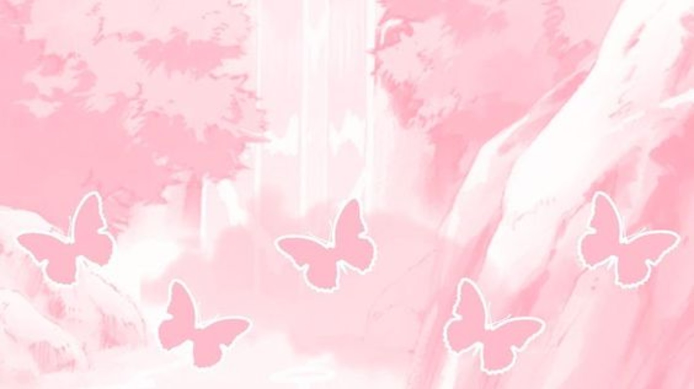 Pink Waterfall Butterfly White 1424x800