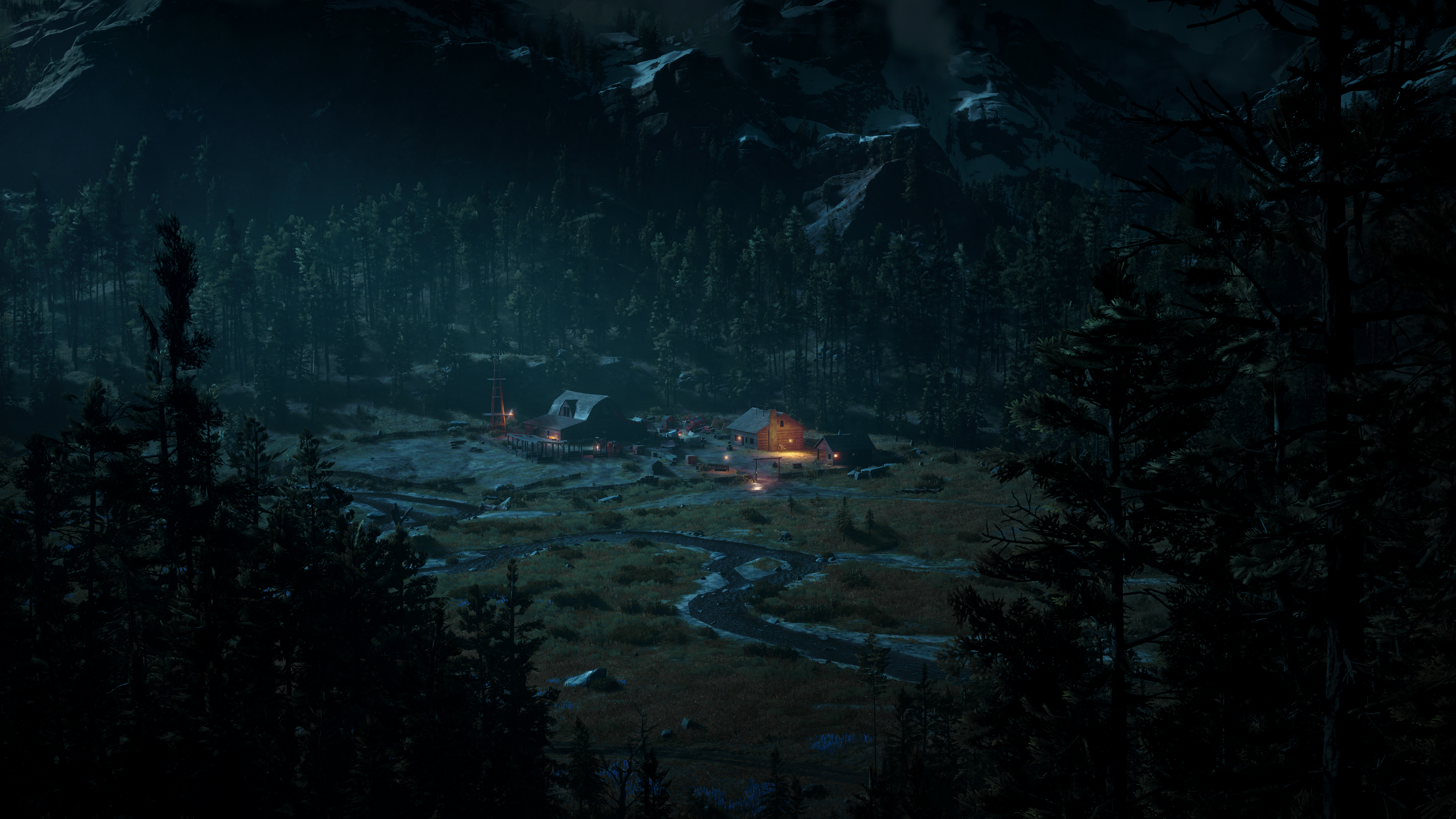 Red Dead Redemption 2 CGi Valley Video Game Art Nature Farm Forest River 2560x1440