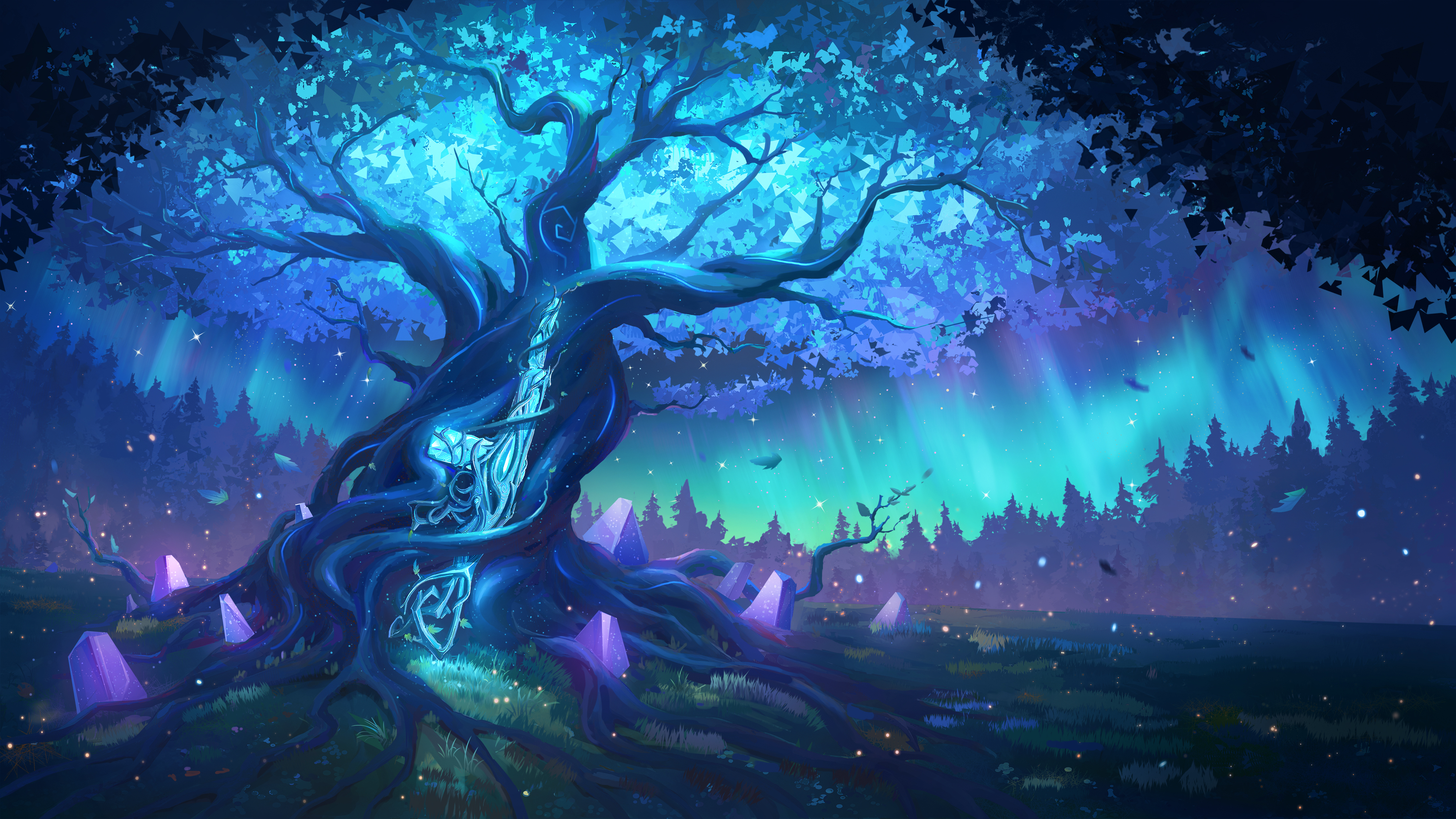 John Stone Digital Art Artwork Illustration Digital Painting Landscape Trees Forest Rifles Gun Night 4000x2249