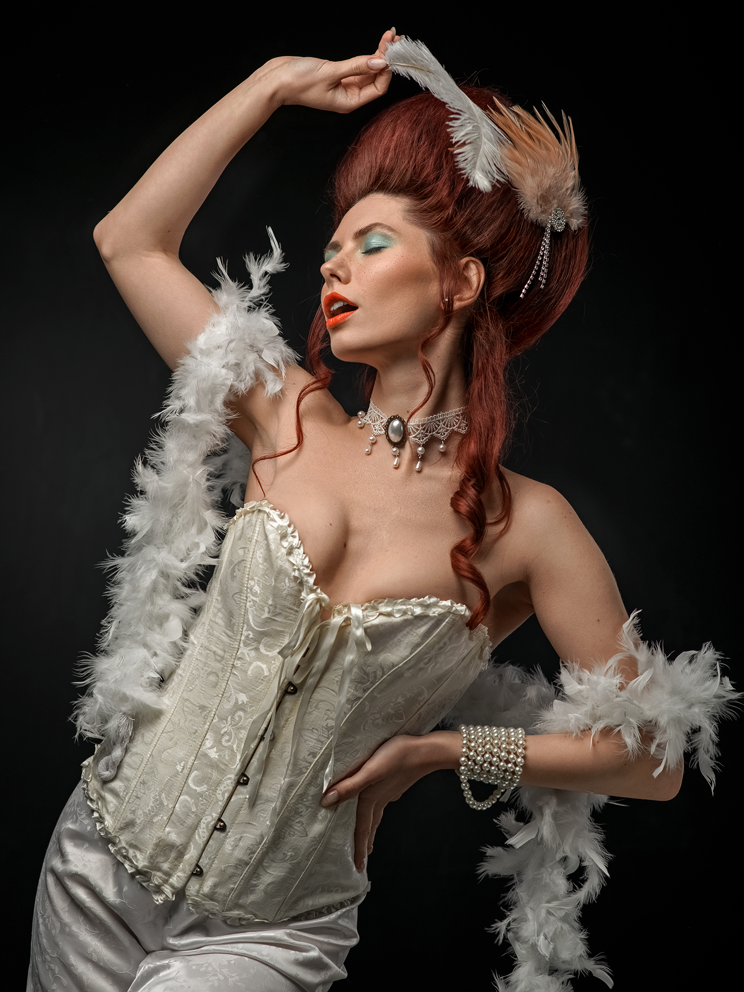 Evgeny Kozlov Women Redhead Makeup Feathers Simple Background Portrait Display 1500x2000