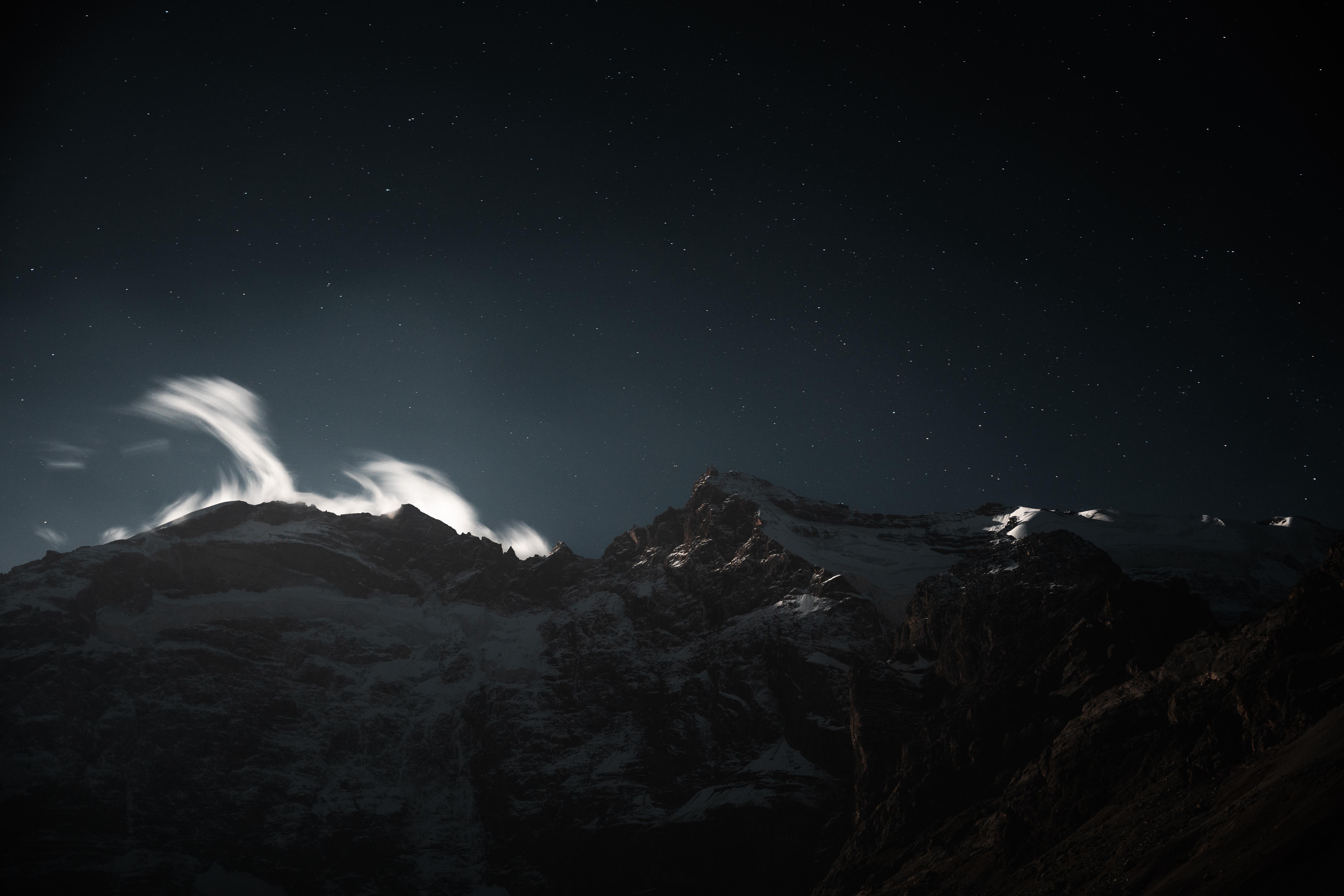 Clouds Landscape Nature Stars Mountains Tajikistan Asia Moonlight Snow 5978x3985