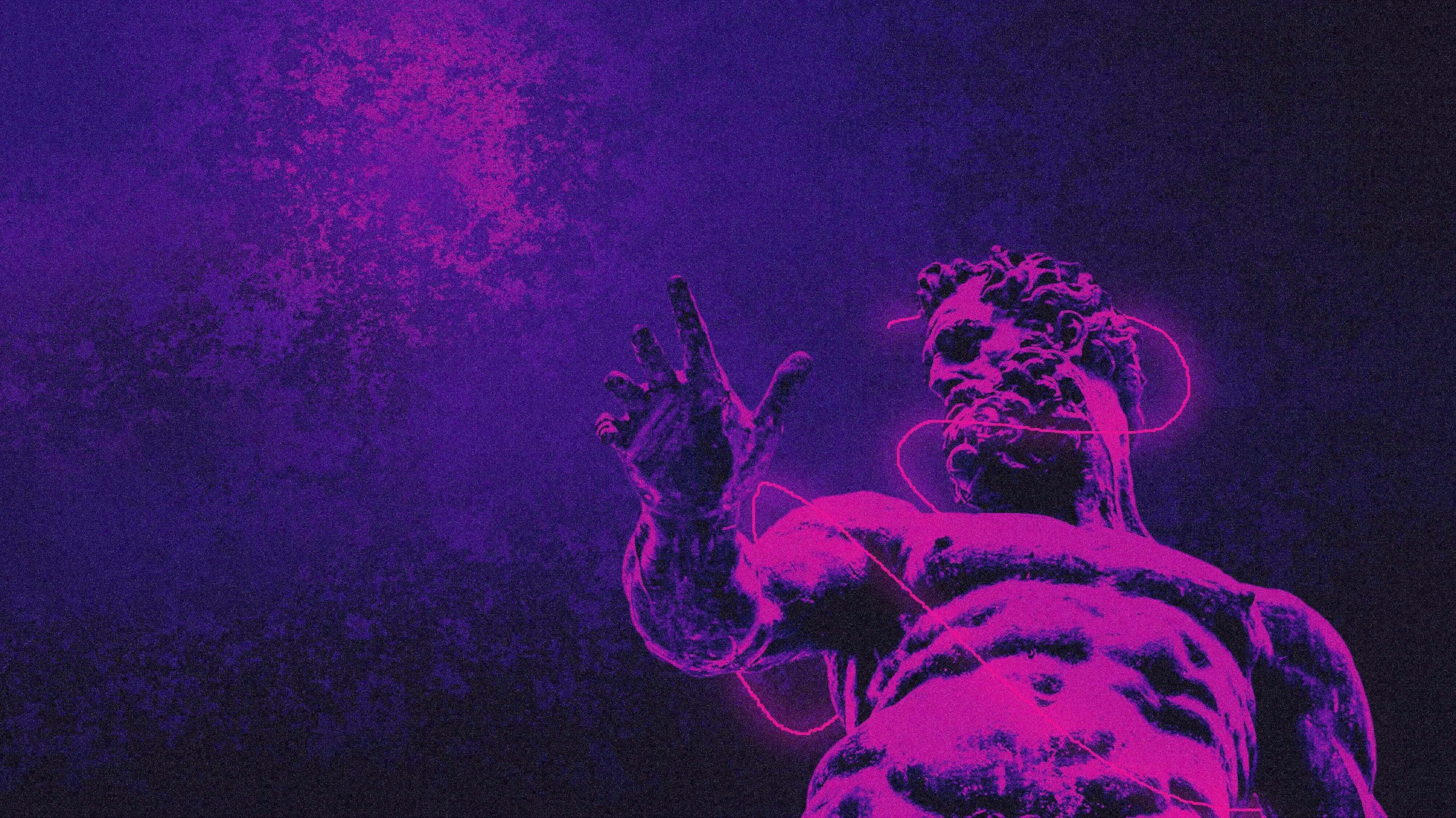 Neon Greek Statue Muscles Purple Pink Vaporwave 4000x2250