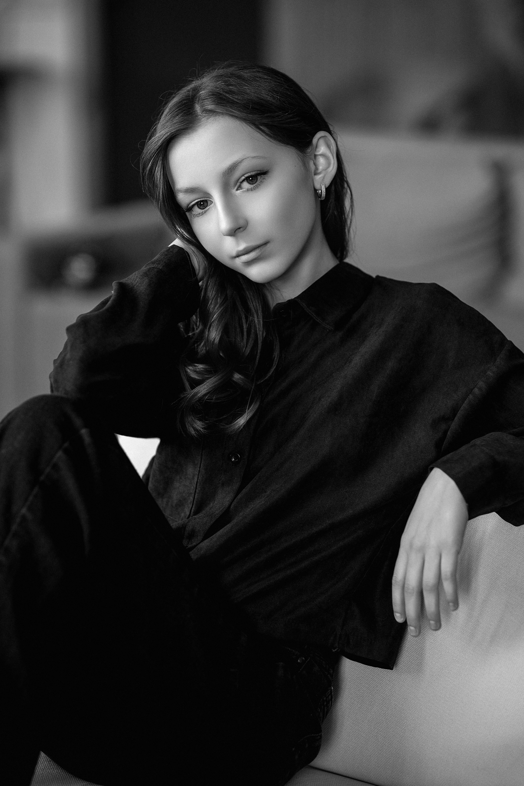 Vladimir Vasilev Women Shirt Looking At Viewer Makeup Monochrome Model Brunette Black Clothing Sitti 2000x2999
