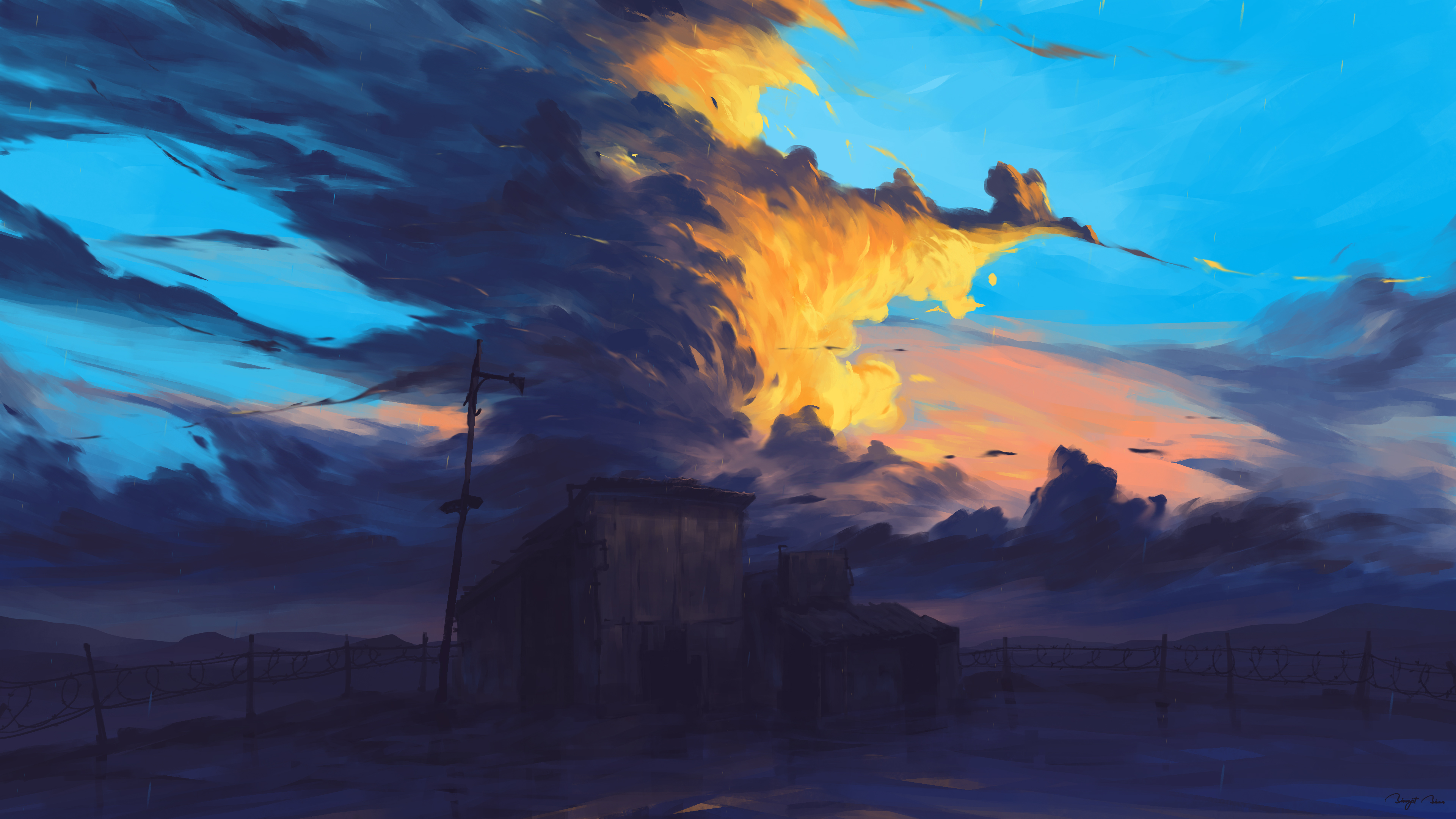 BisBiswas Digital Art Artwork Illustration Landscape Nature Clouds House Abandoned Sunset Sunlight 4 3840x2160