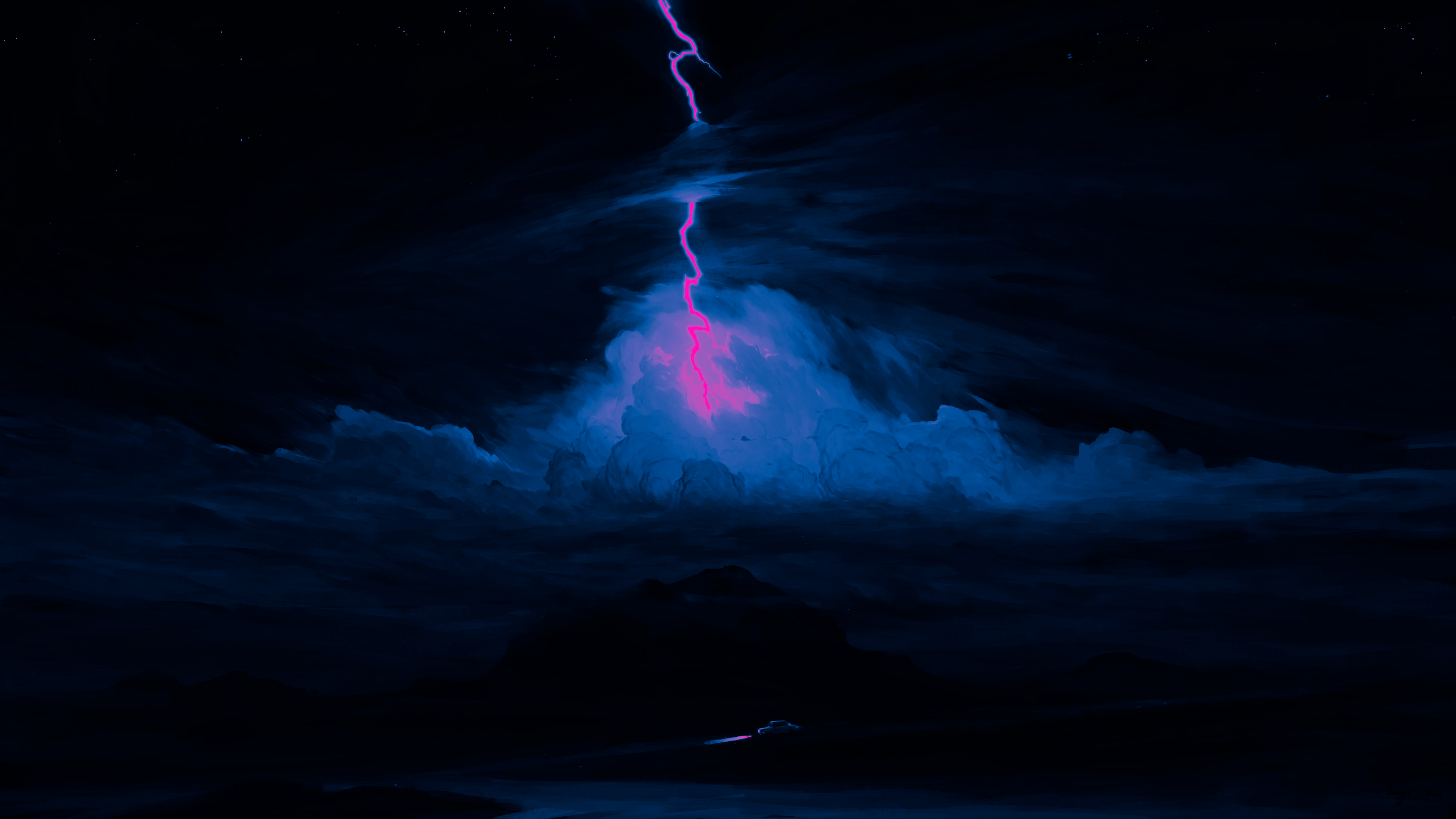 Digital Art Dark Fantasy Neon Lightning Synthwave Nature Clouds Magic Dark 3840x2160