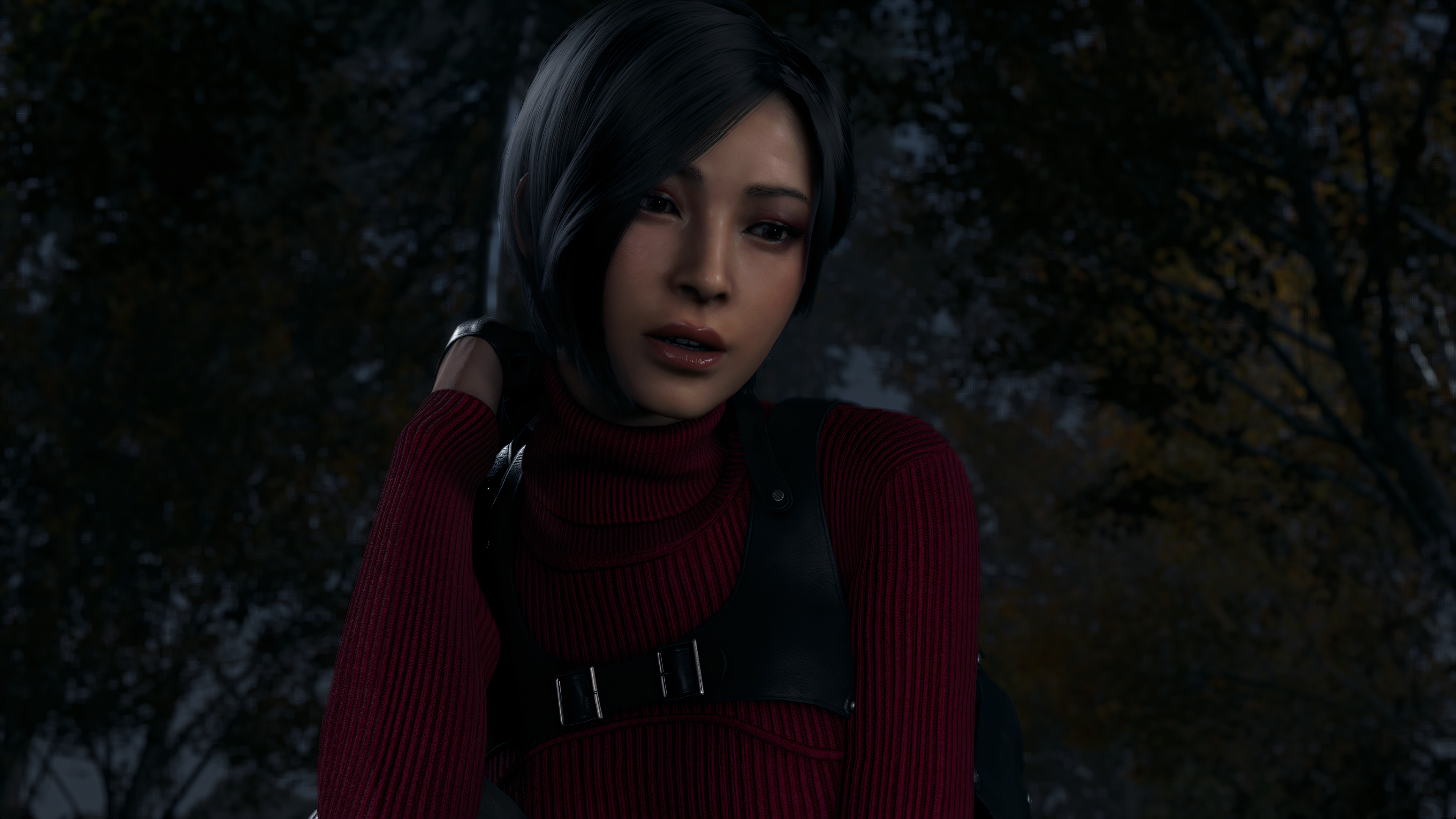 Ada Wong Resident Evil 4 Remake Video Games Entertainment Dark Background Black Hair Red Clothing Fi 3840x2160