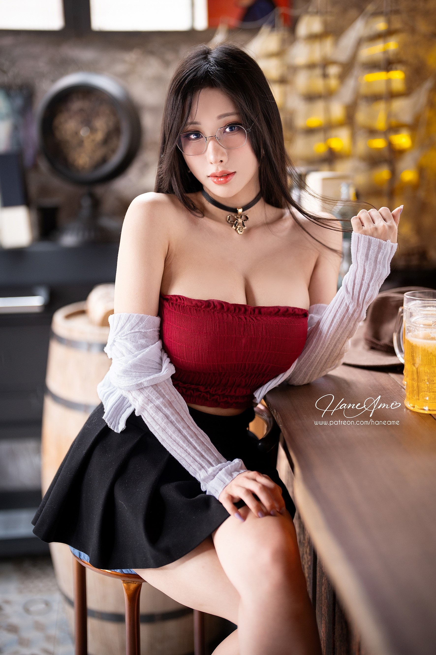 Women Asian Blushing Skirt Glasses Model Brunette Choker 1772x2658