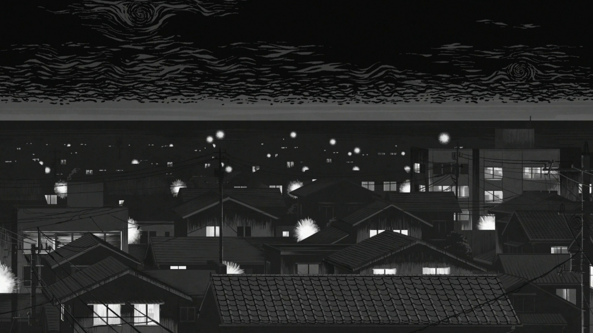 Uzumaki Junji Ito Monochrome Manga Dark Night Anime Screenshot 1920x1080