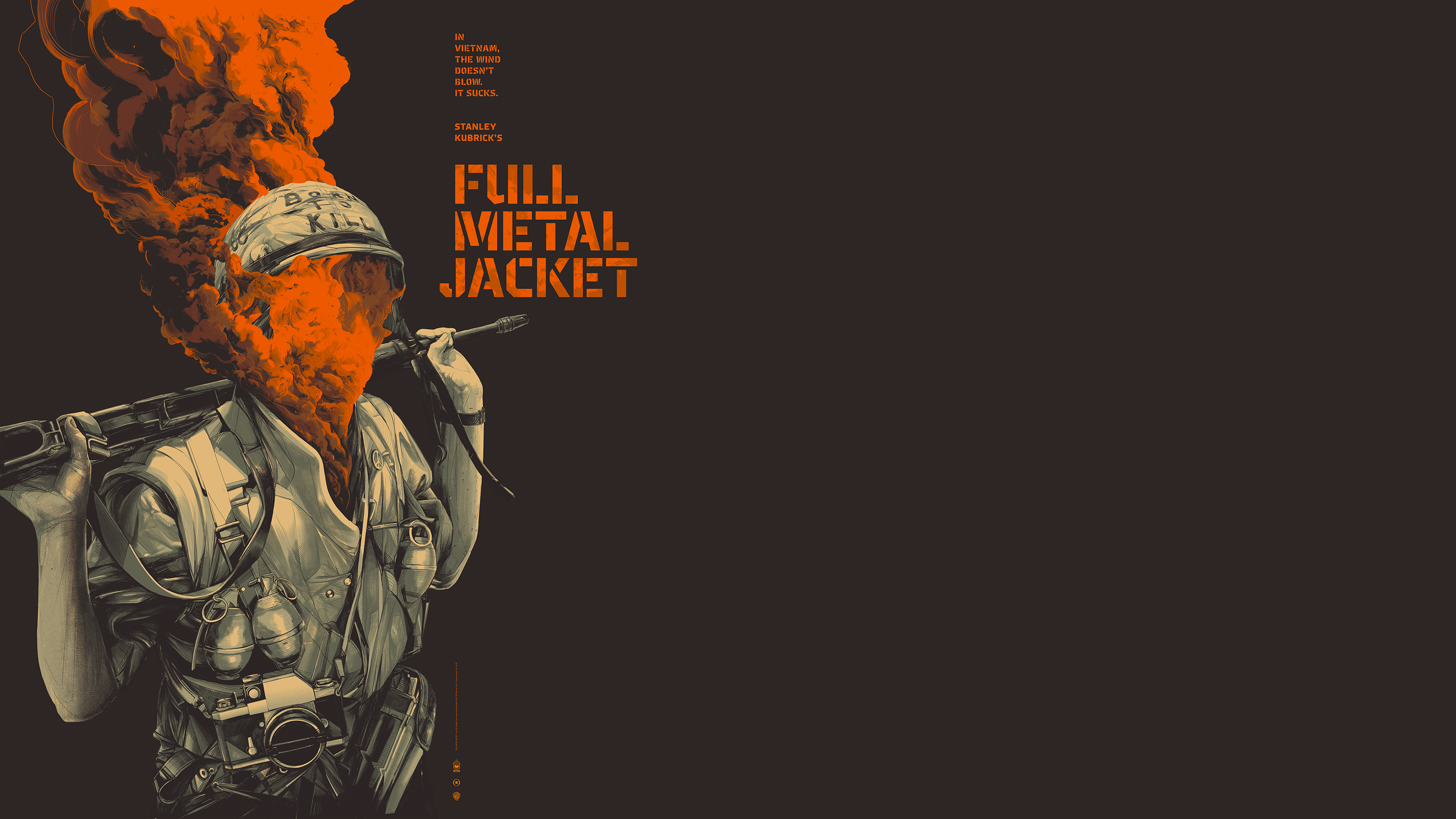 Full Metal Jacket Soldier Vietnam War Smoke Simple Background Gun Movie Poster Movies Stanley Kubric 3179x1788