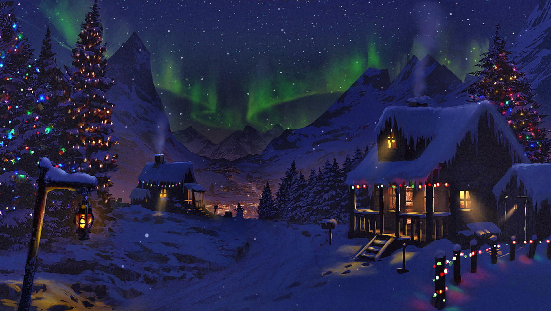 Christmas Village House Snow Lights Natural Light 1904x1075
