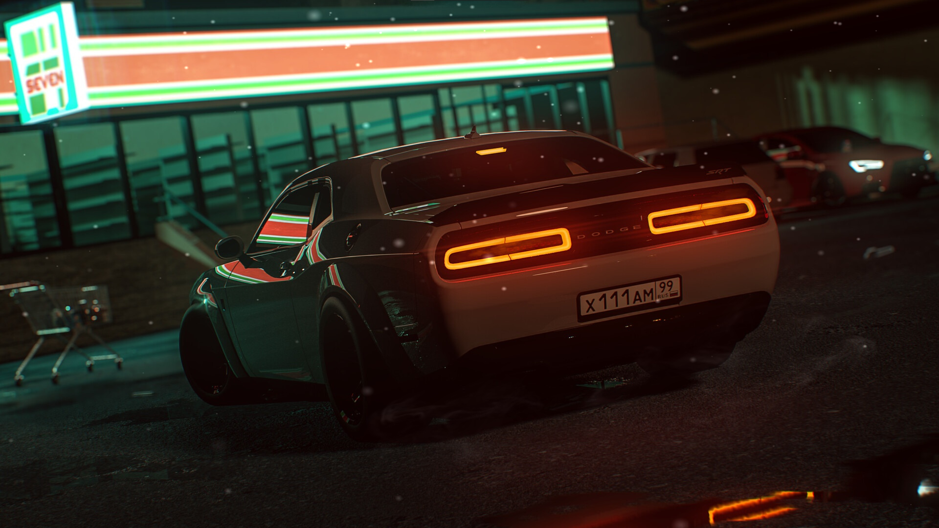 Car Convenience Store Parking Lot Night Dodge Outdoors 1920x1080