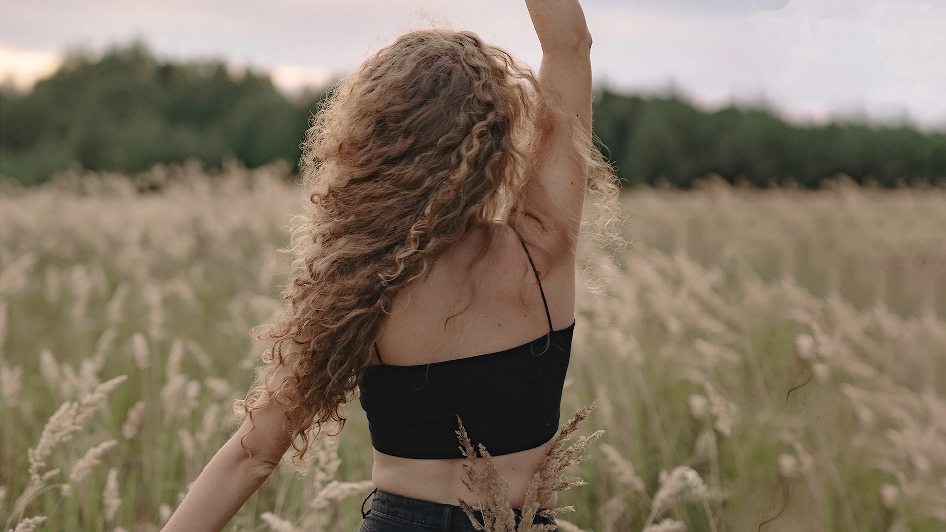 People Women Field Landscape Brunette Rear View Women Outdoors 1920x1080