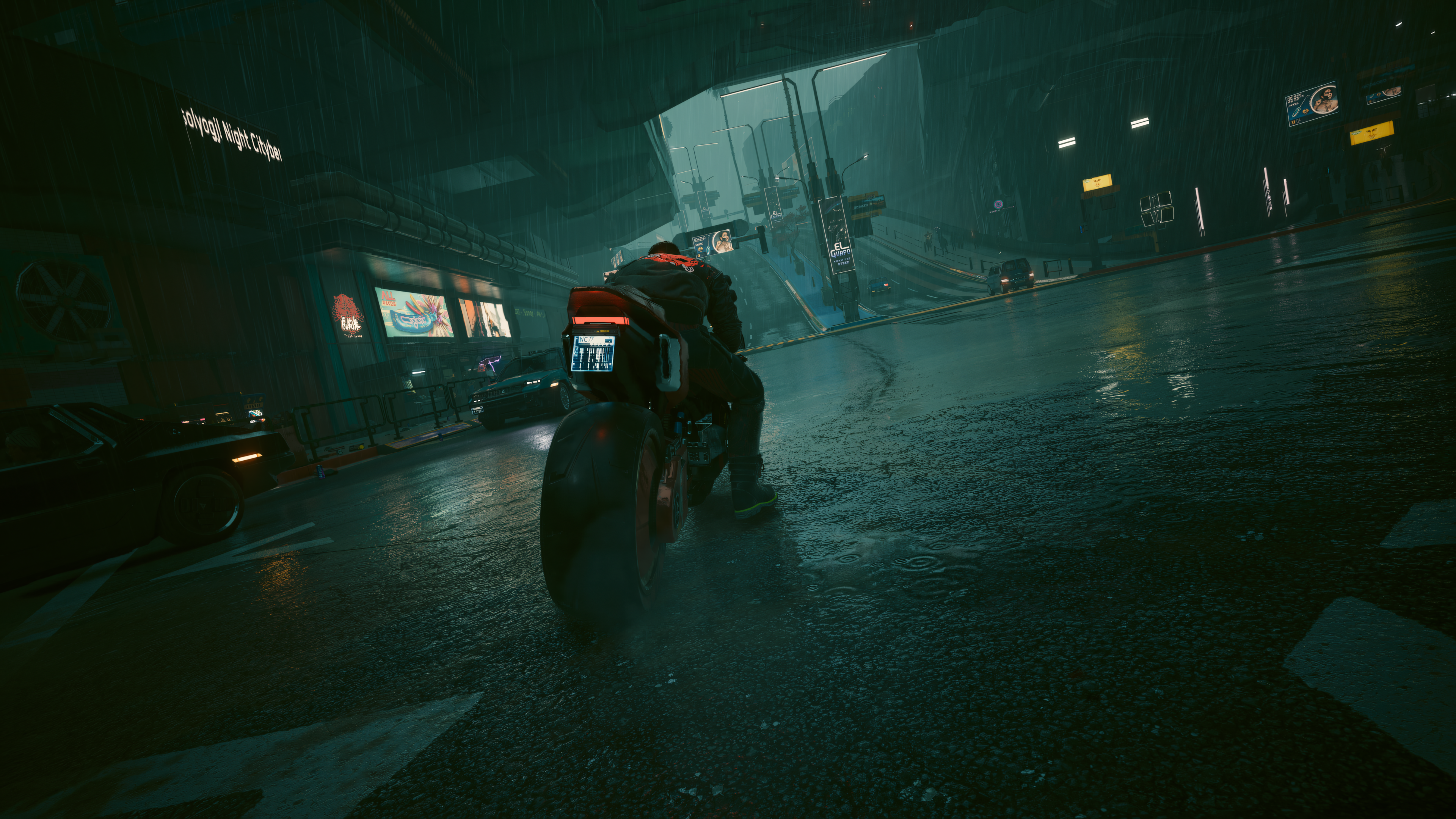 Burnout Motorcycle Rain Wet Road Cyberpunk 2077 Cyberpunk 2077 NPC Video Game Art City Video Games C 3840x2160