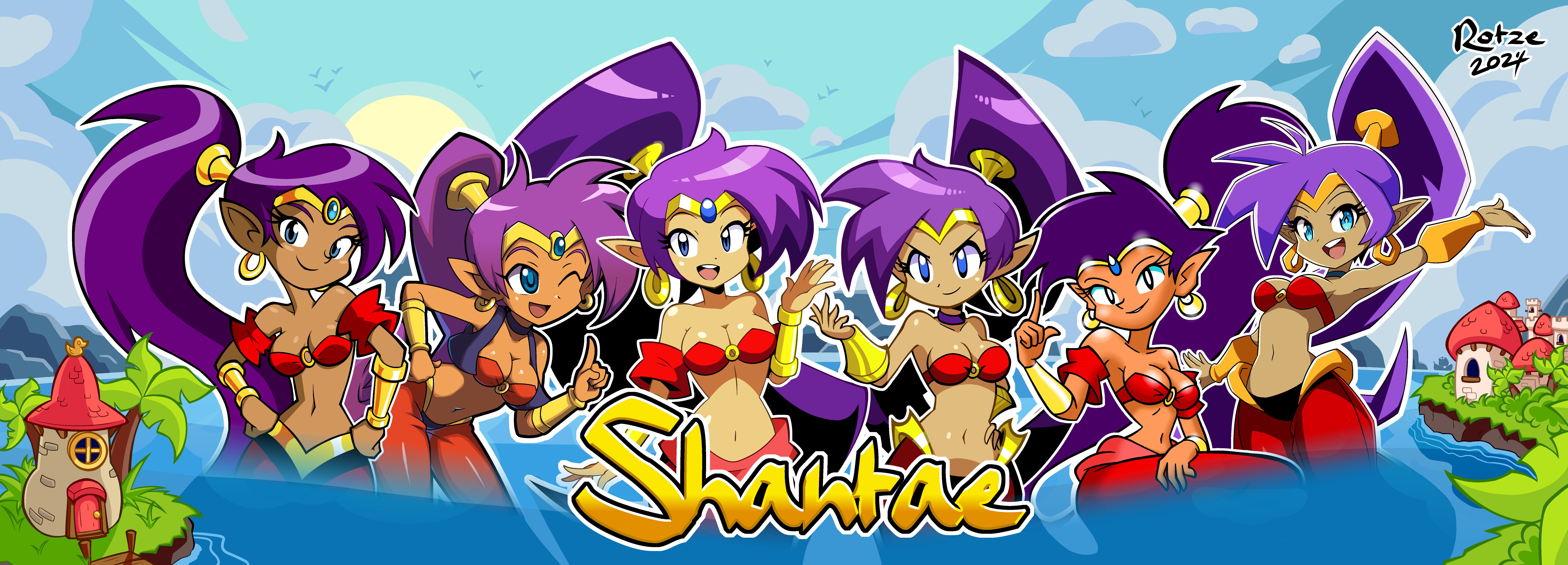 Shantae Shantae Riskys Revenge Shantae Half Genie Hero Shantae And The Pirates Curse Ponytail Purple 7500x2700