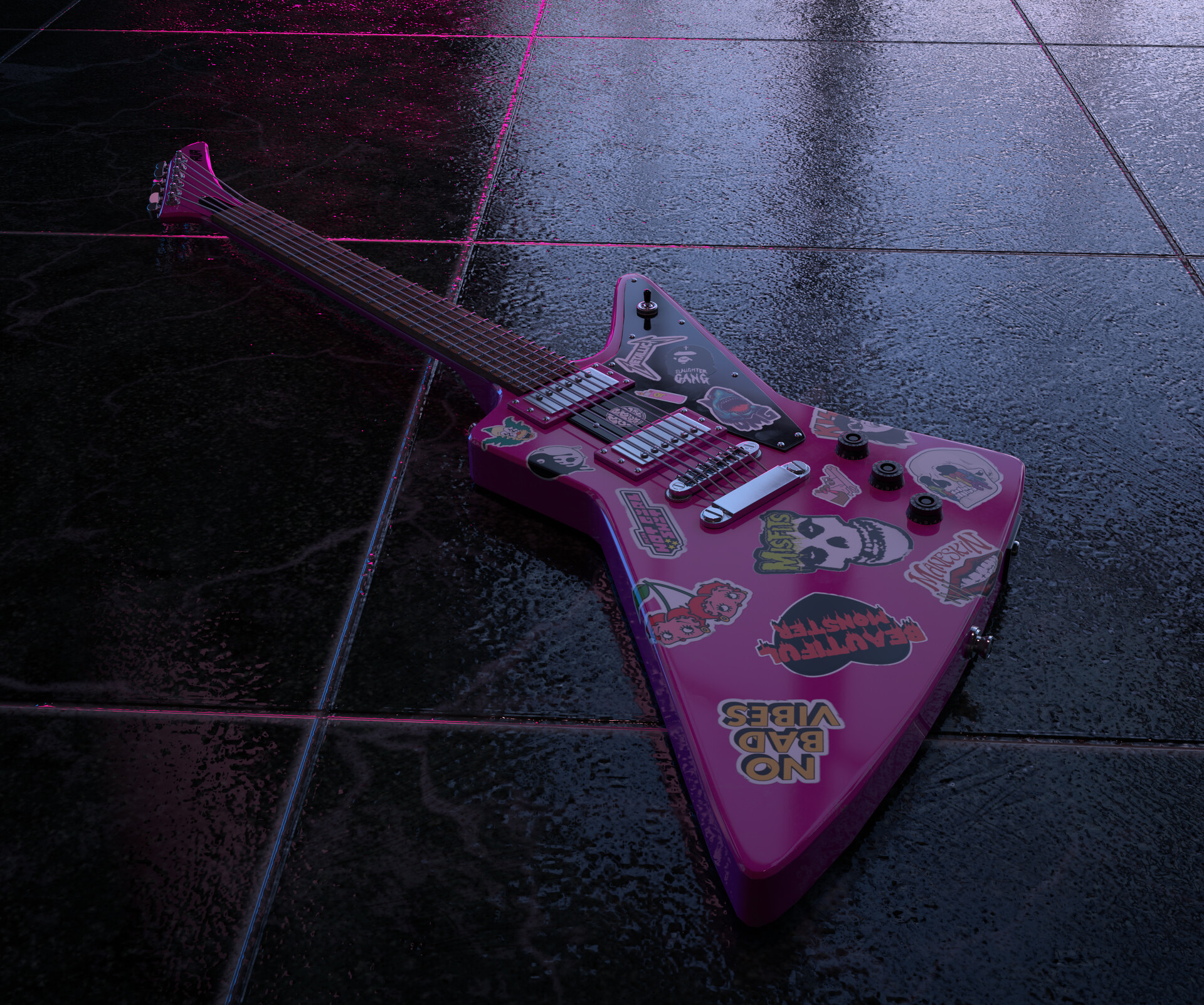 Su Yeon Jeong CGi Guitar Pink Tiles Stickers 1920x1602