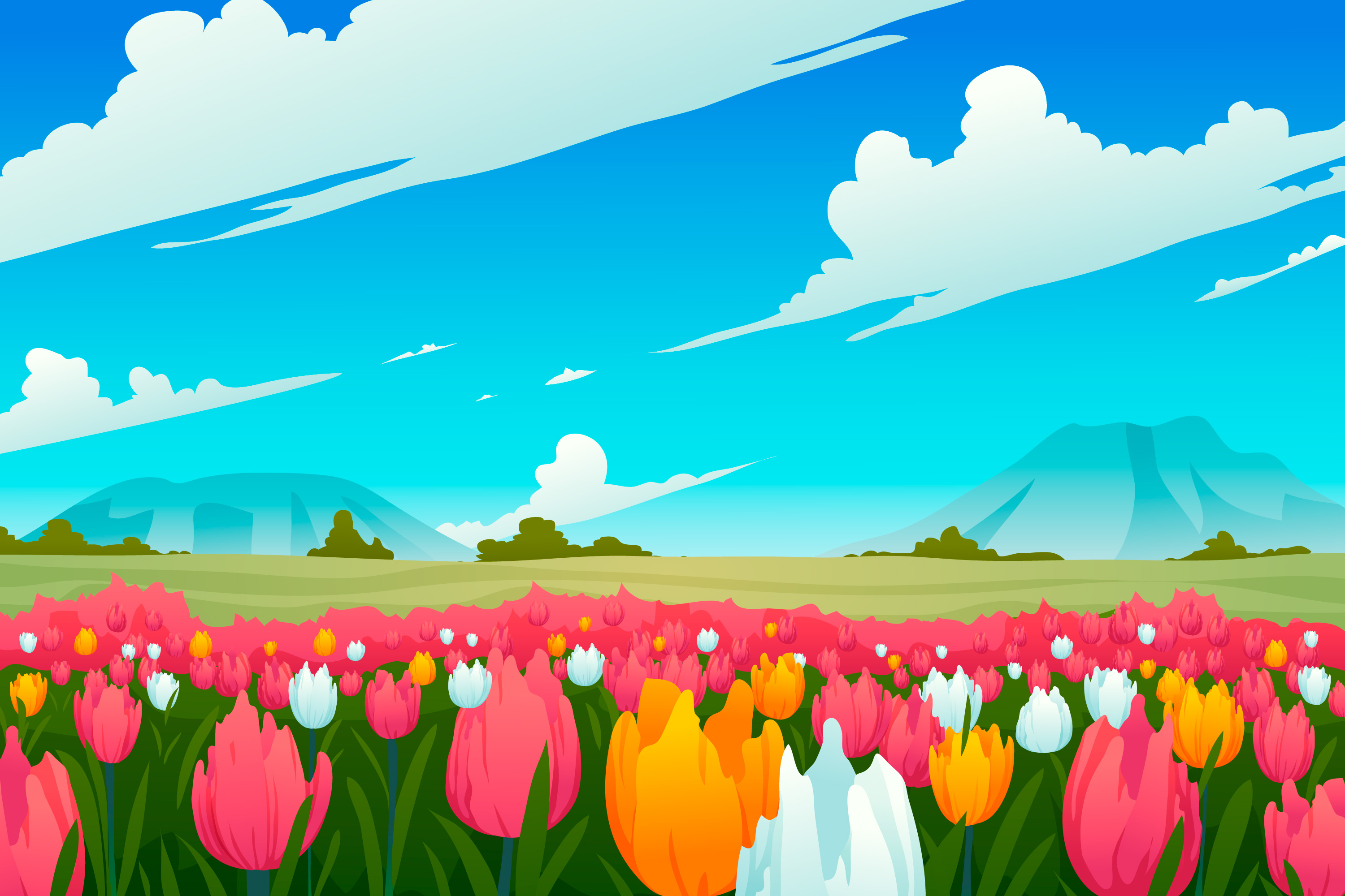 Digital Art Flowers Tulips Clear Sky 3000x2000