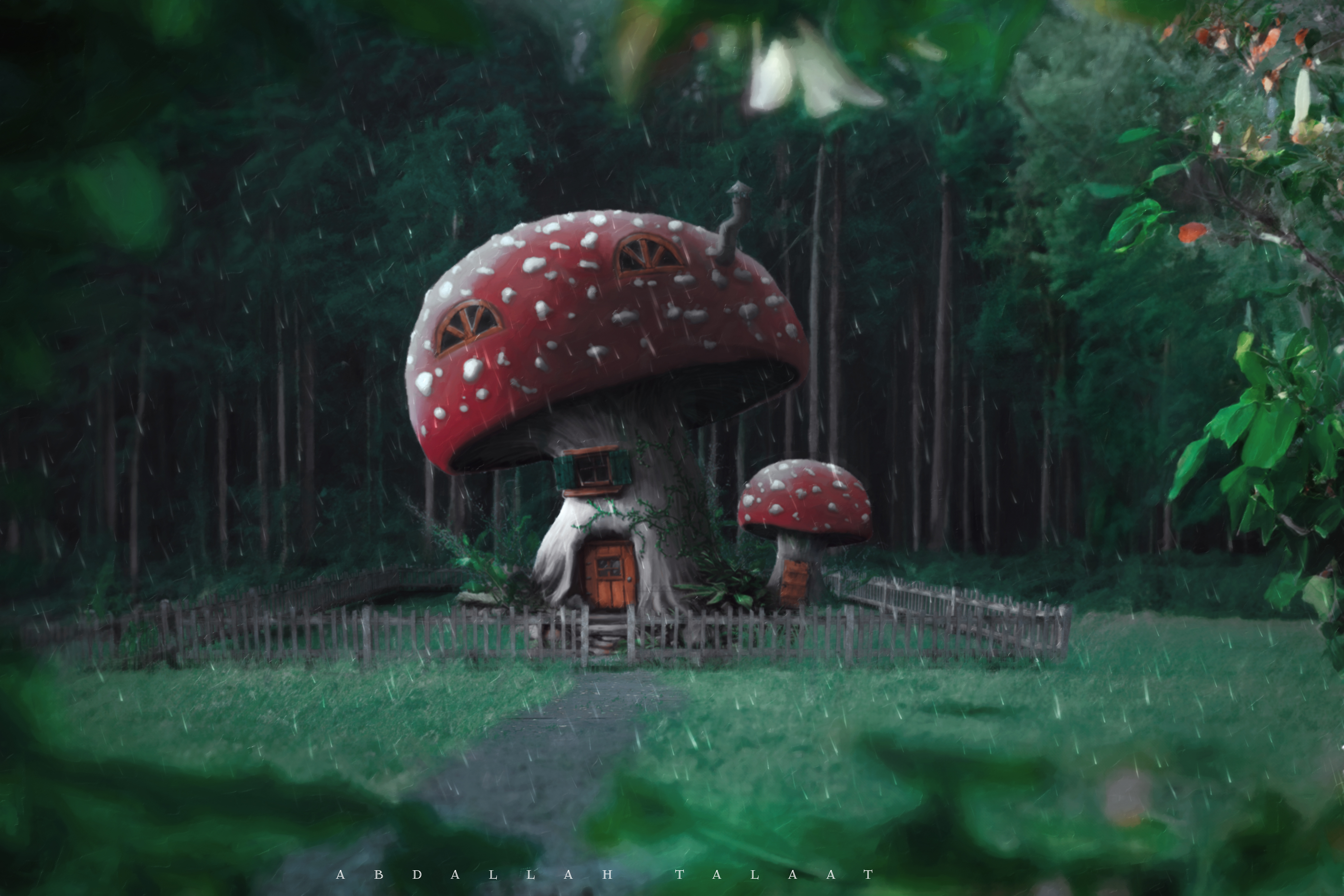 Mushroom Abdallah Talaat Concept Art Photo Manipulation Forest Green House Digital Art Watermarked 4500x3000