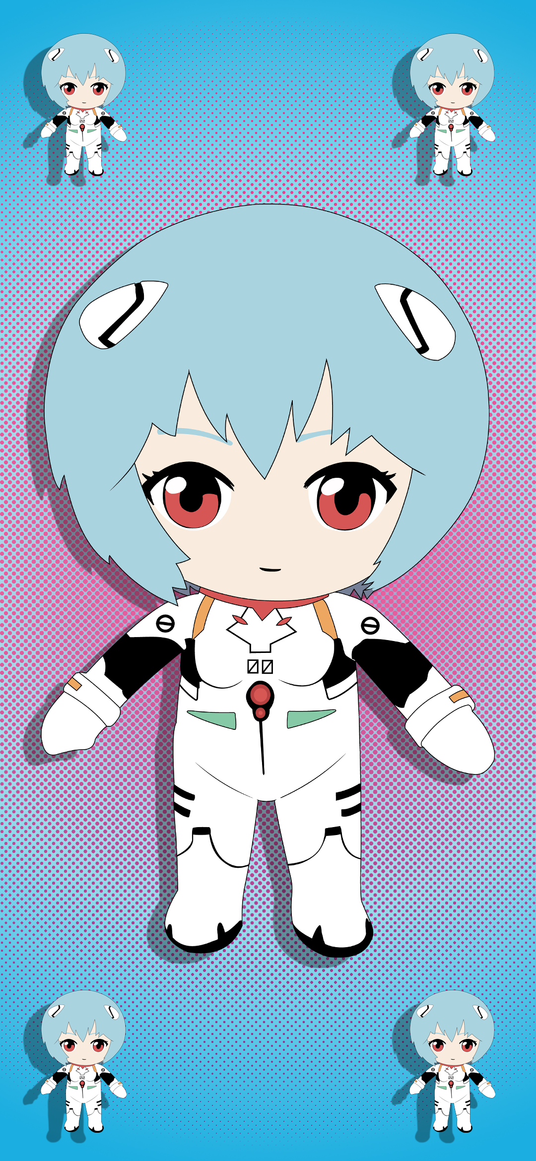 Ayanami Rei Plush Toy Red Eyes Plugsuit White Clothing Smiling Blue Hair Vector Vector Trace Neon Ge 1080x2340