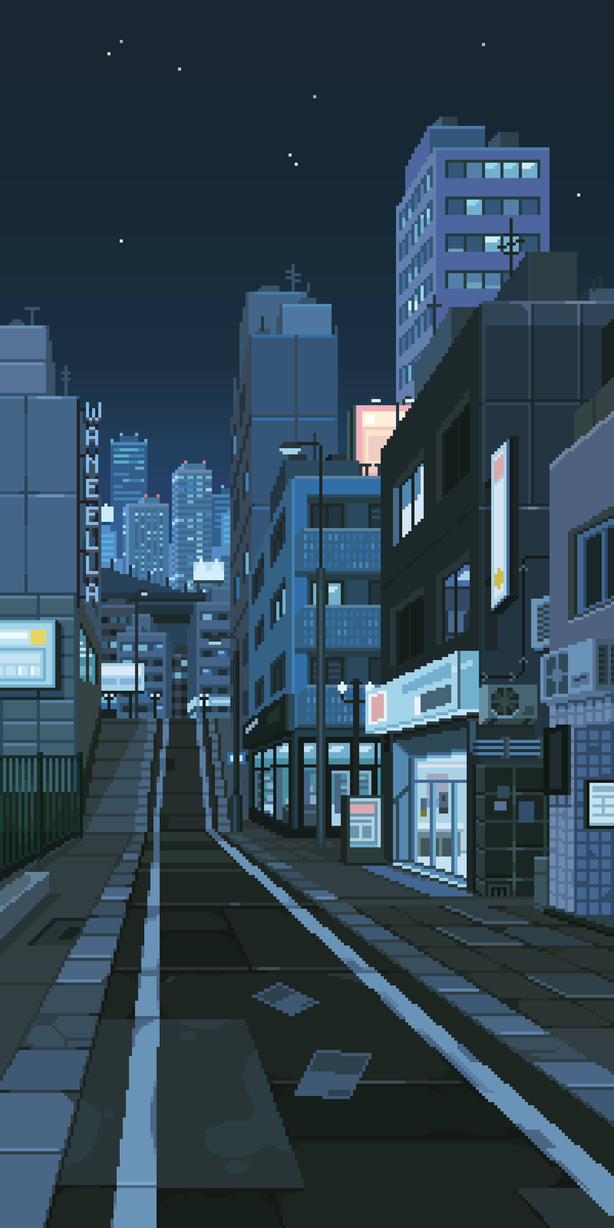 Waneella Pixel Art Portrait Display City Night Sky Lights 2400x4800