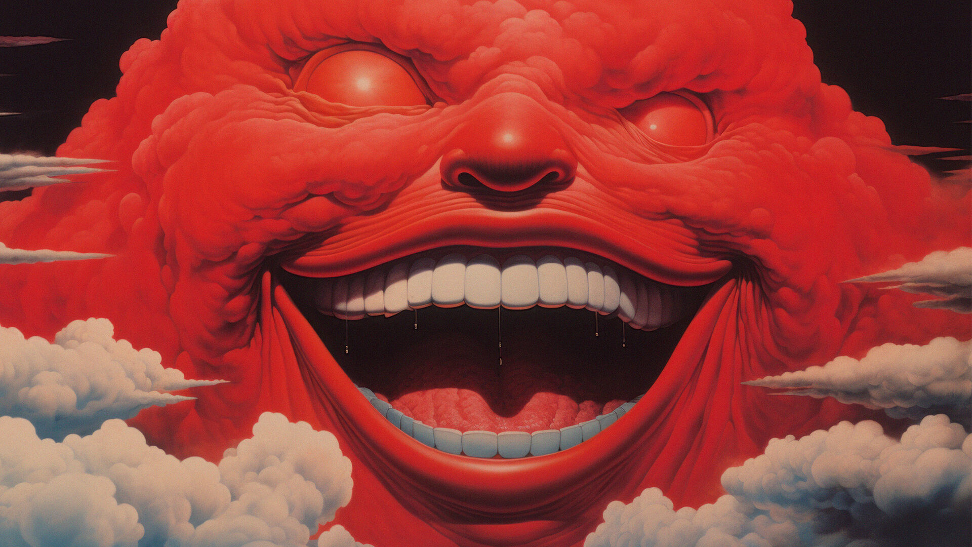 Laughing Clouds Mouth Red Teeth 1920x1080