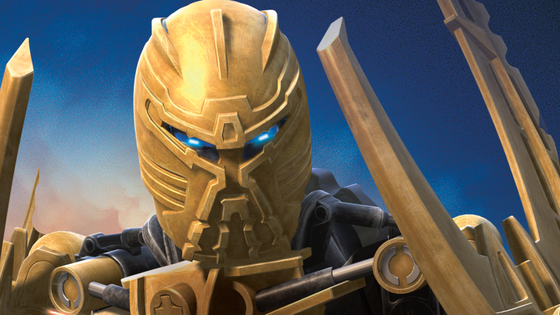 Bionicle Glowing Eyes Mata Nui Mask Blue Eyes Digital Art 1920x1080