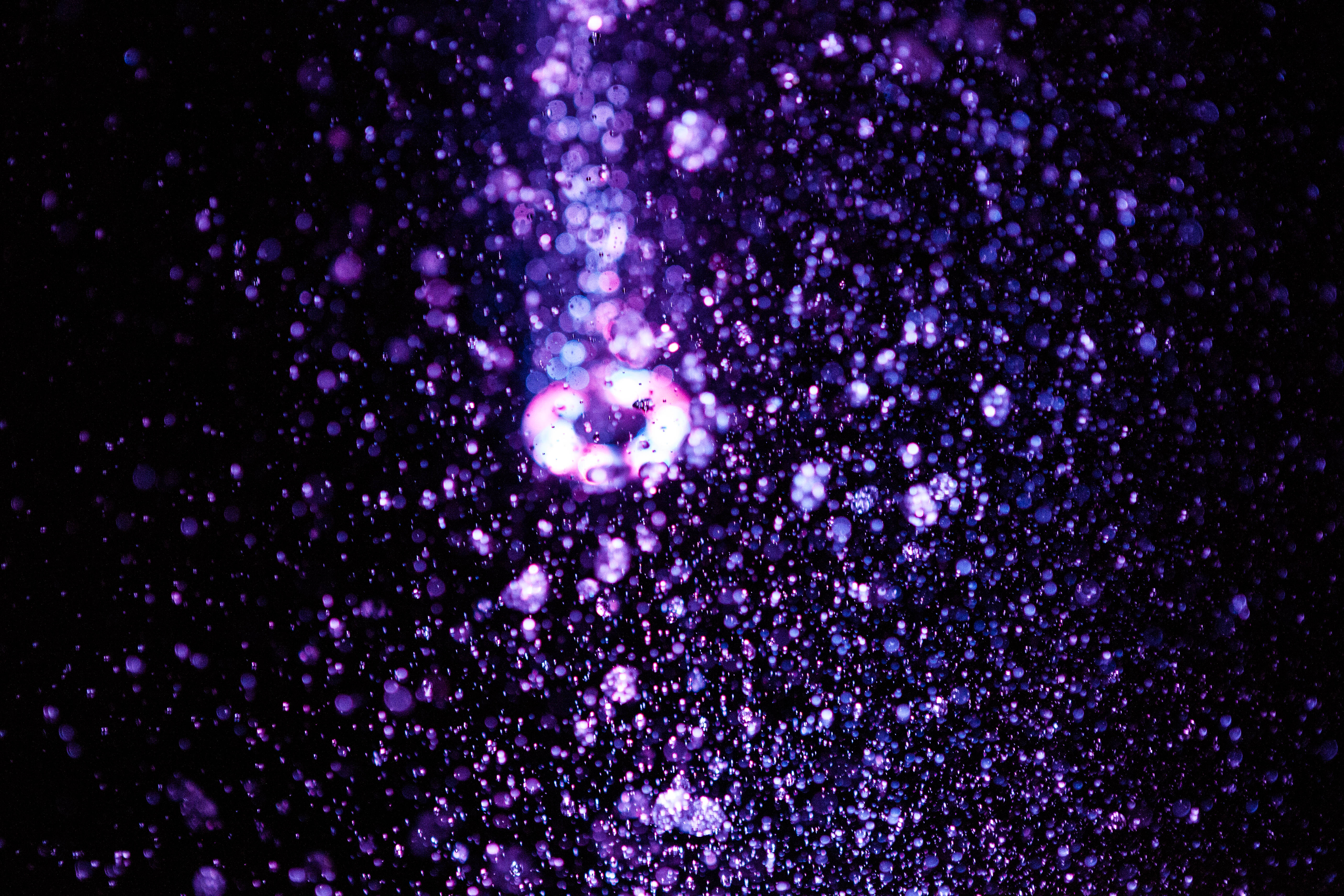 Purple Blue Abstract Water Drops Lights Reflection Purple Light Dark Background 5616x3744