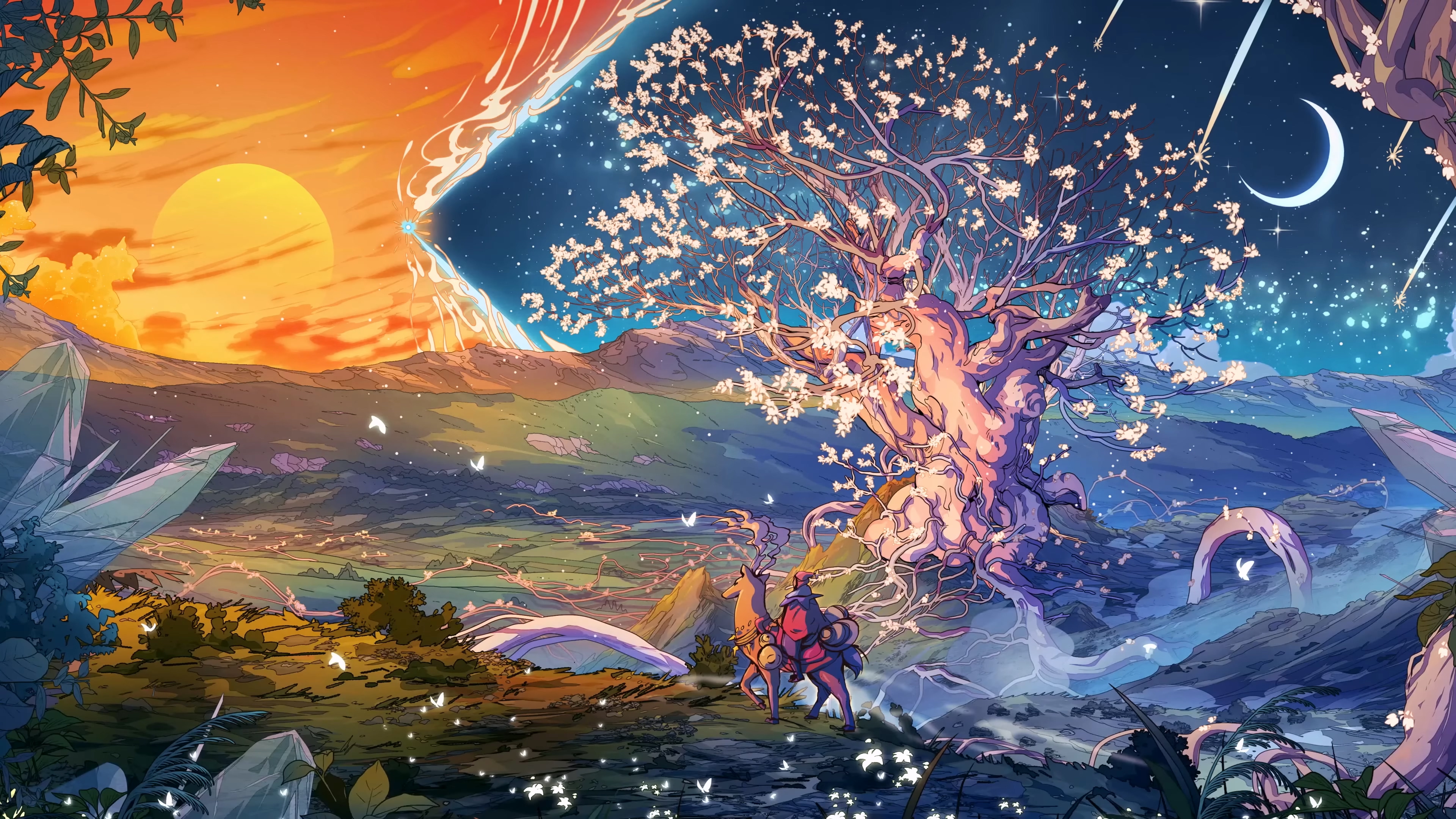 Digital Art Artwork Illustration Landscape Christian Benavides 4K Colorful Fantasy Art Trees Moon Su 3840x2160