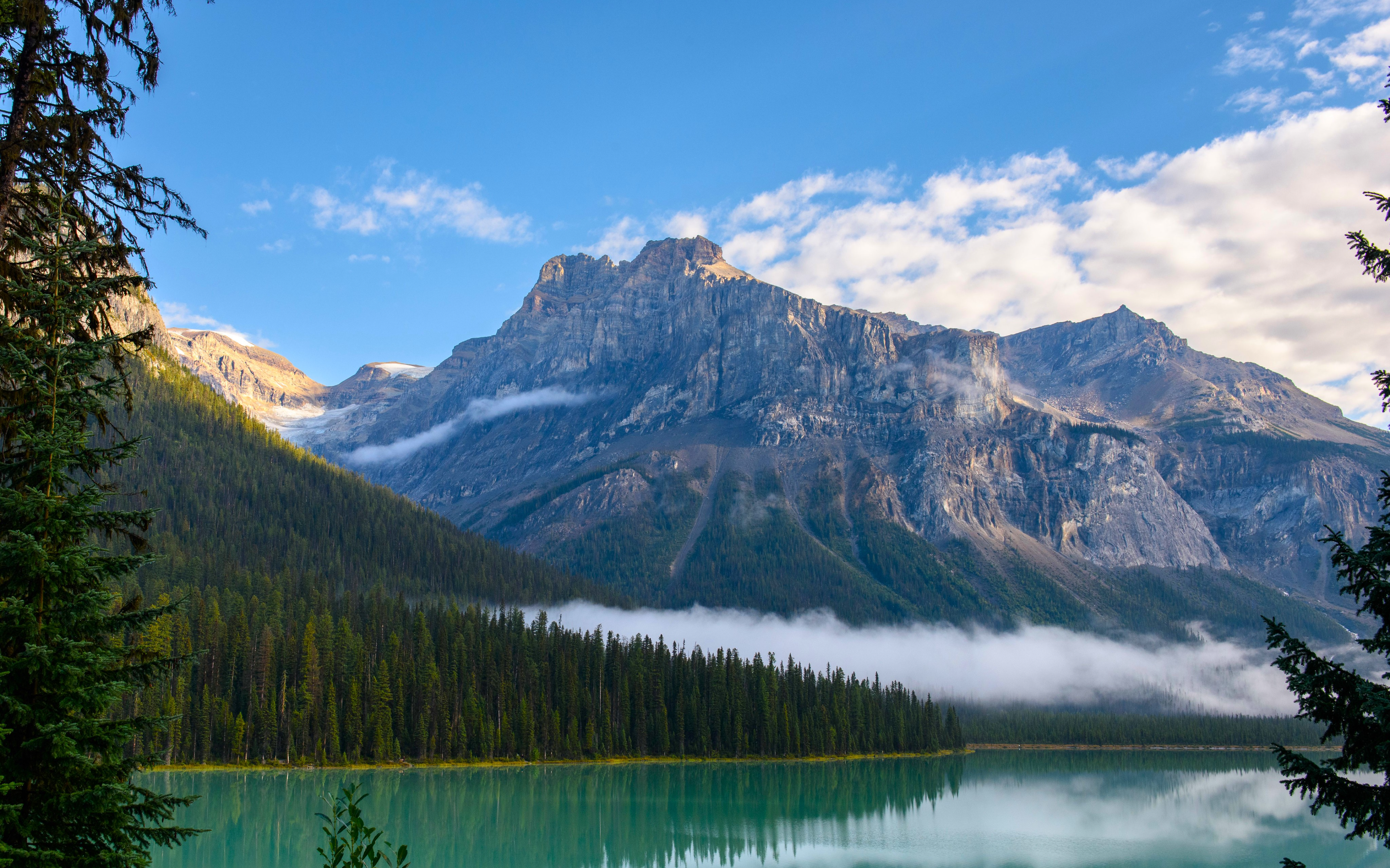 Nature Landscape Trees Mountains Sky Clouds Forest Pine Trees Lake Water Emerald Lake Canada 3840x2400