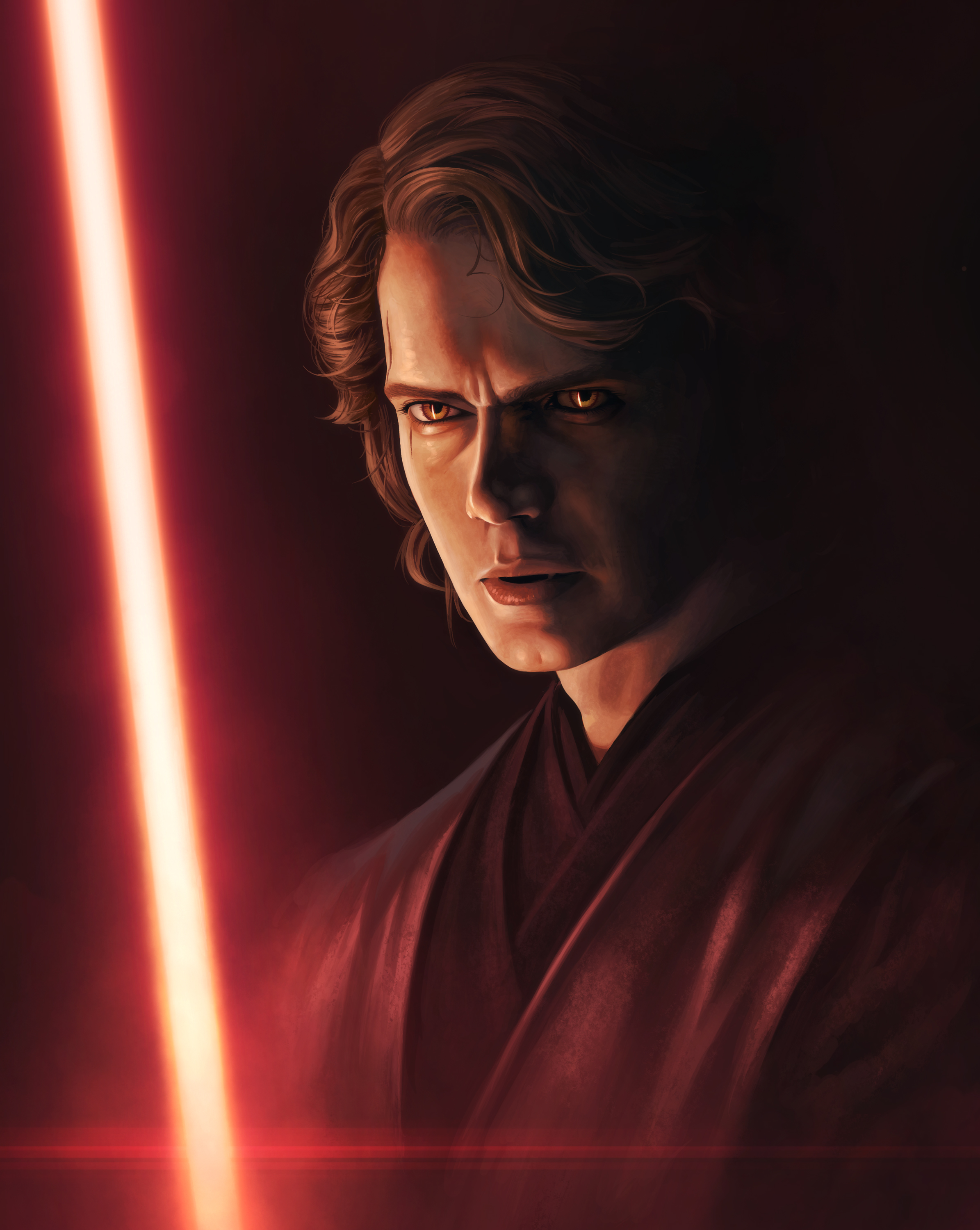 Star Wars Anakin Skywalker Sith Lightsaber Red Background Red Movies 2390x3000