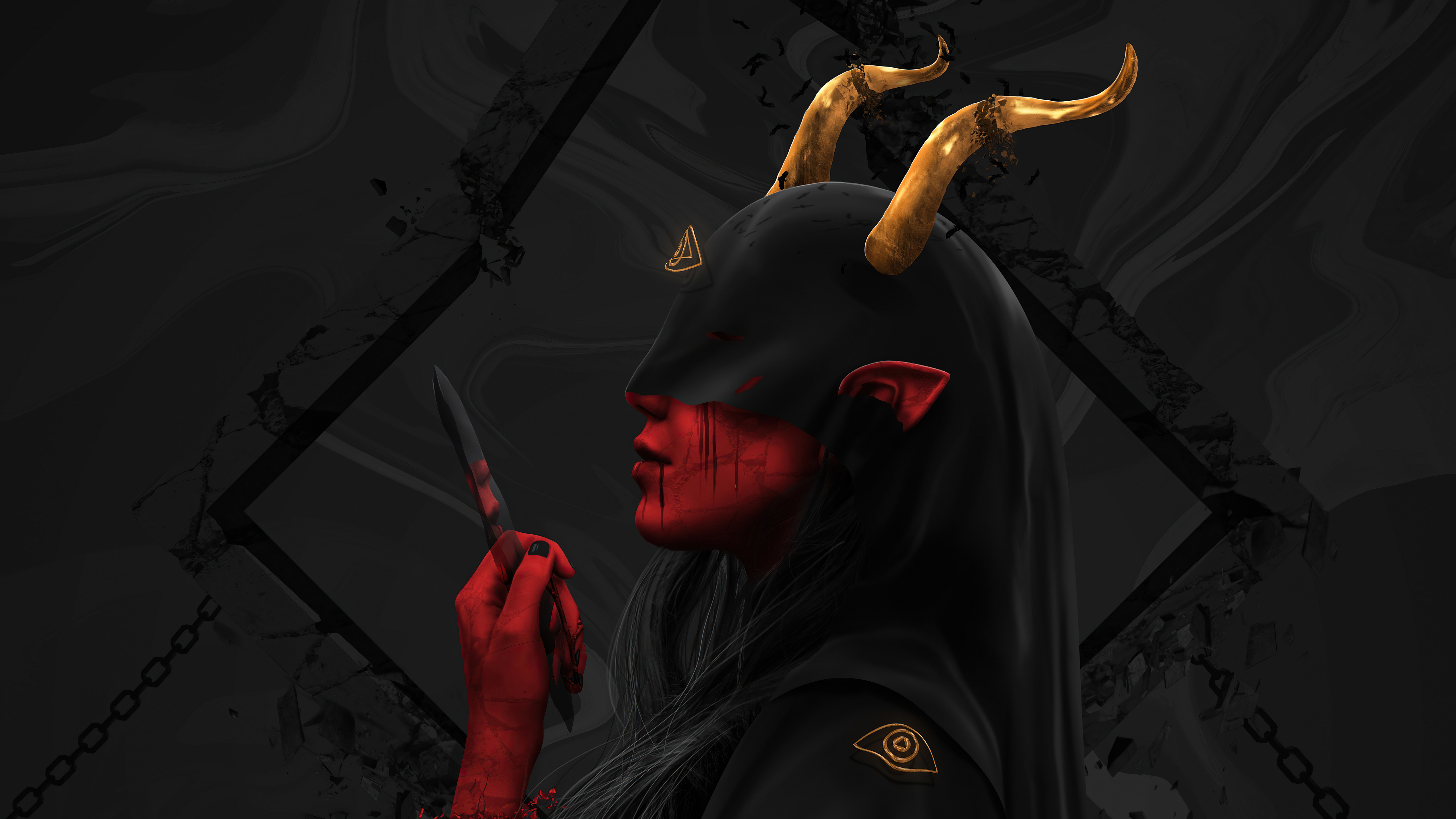 Digital Art Women Demoness Demon Creepy Dark Fantasy Evil Horror 5120x2880