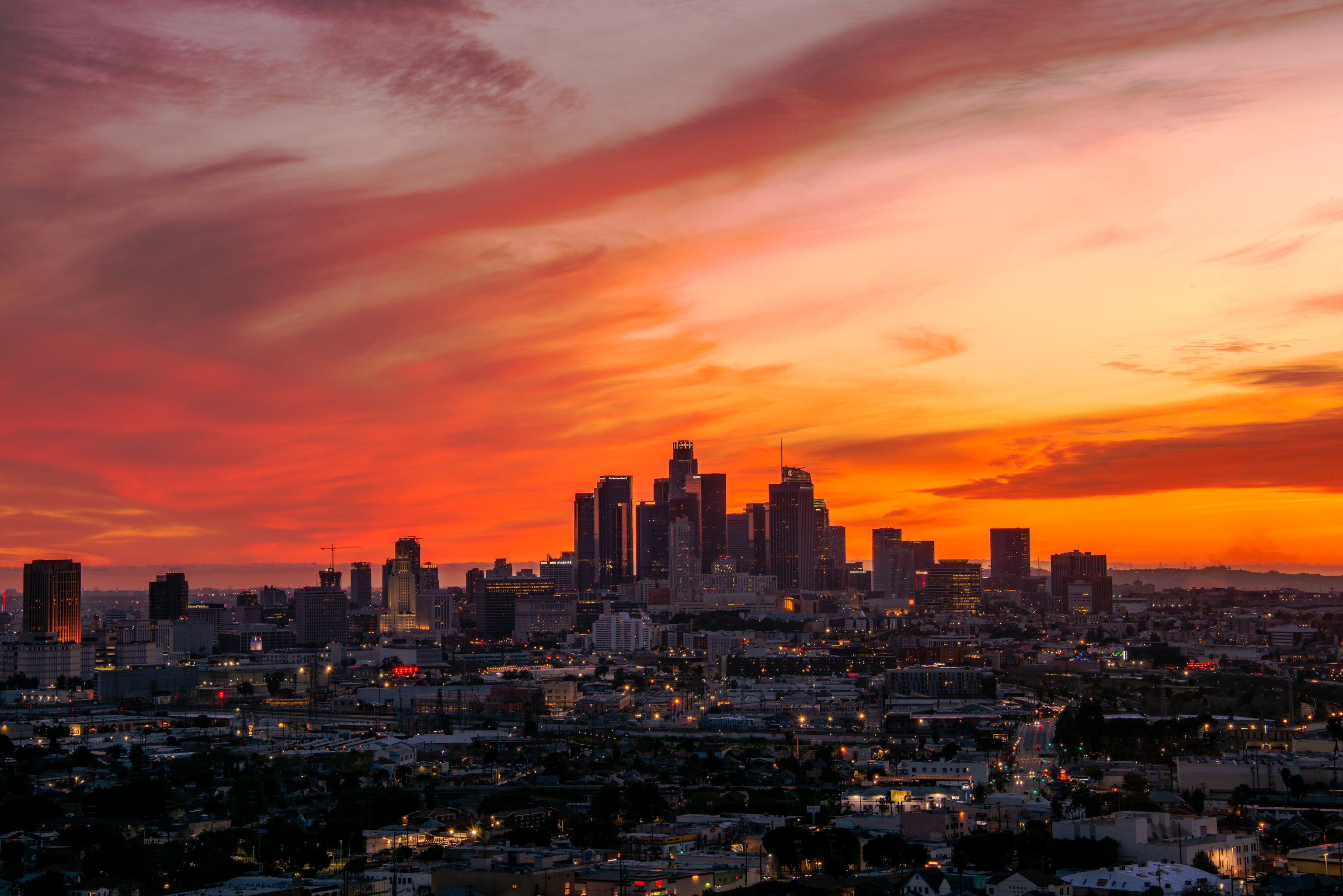 Landscape Sky Clouds Building Skyscraper Cityscape City Urban Skyline Lights Sunset Red Clouds Far V 3072x2050