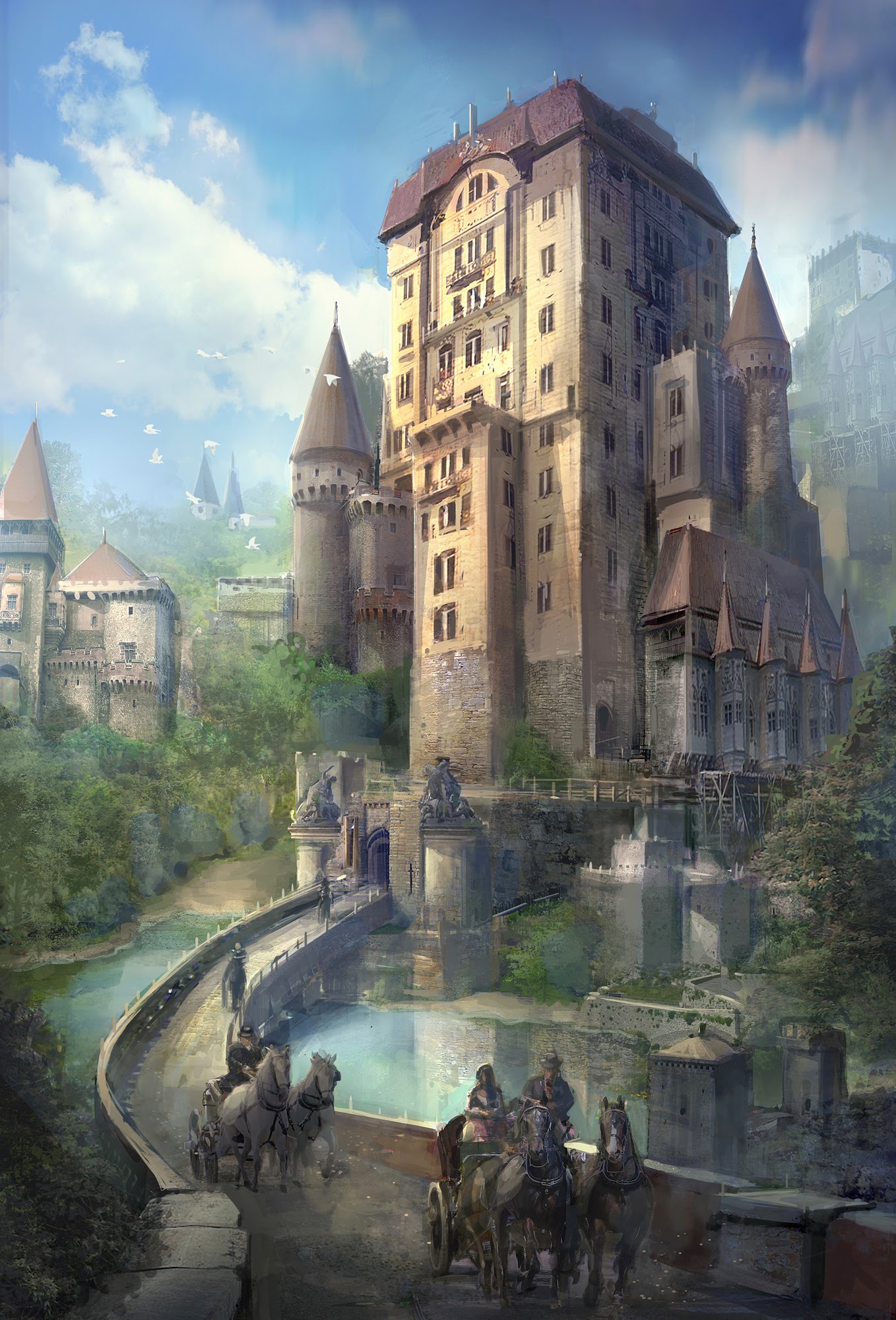 Fantasy Art Fantasy Castle Fantasy Town Bridge River Portrait Display 1358x2000
