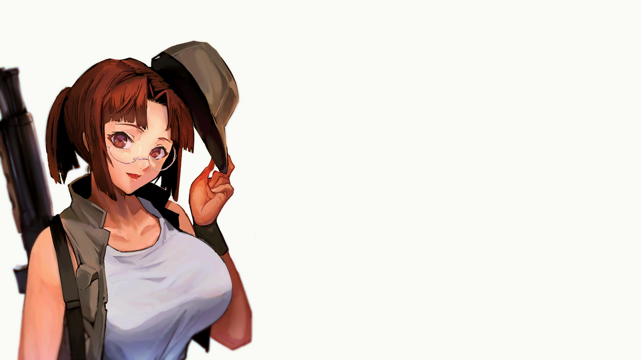 Video Games Video Game Girls Sidelocks Brunette Bangs Anime Girls White Background Simple Background 2560x1440