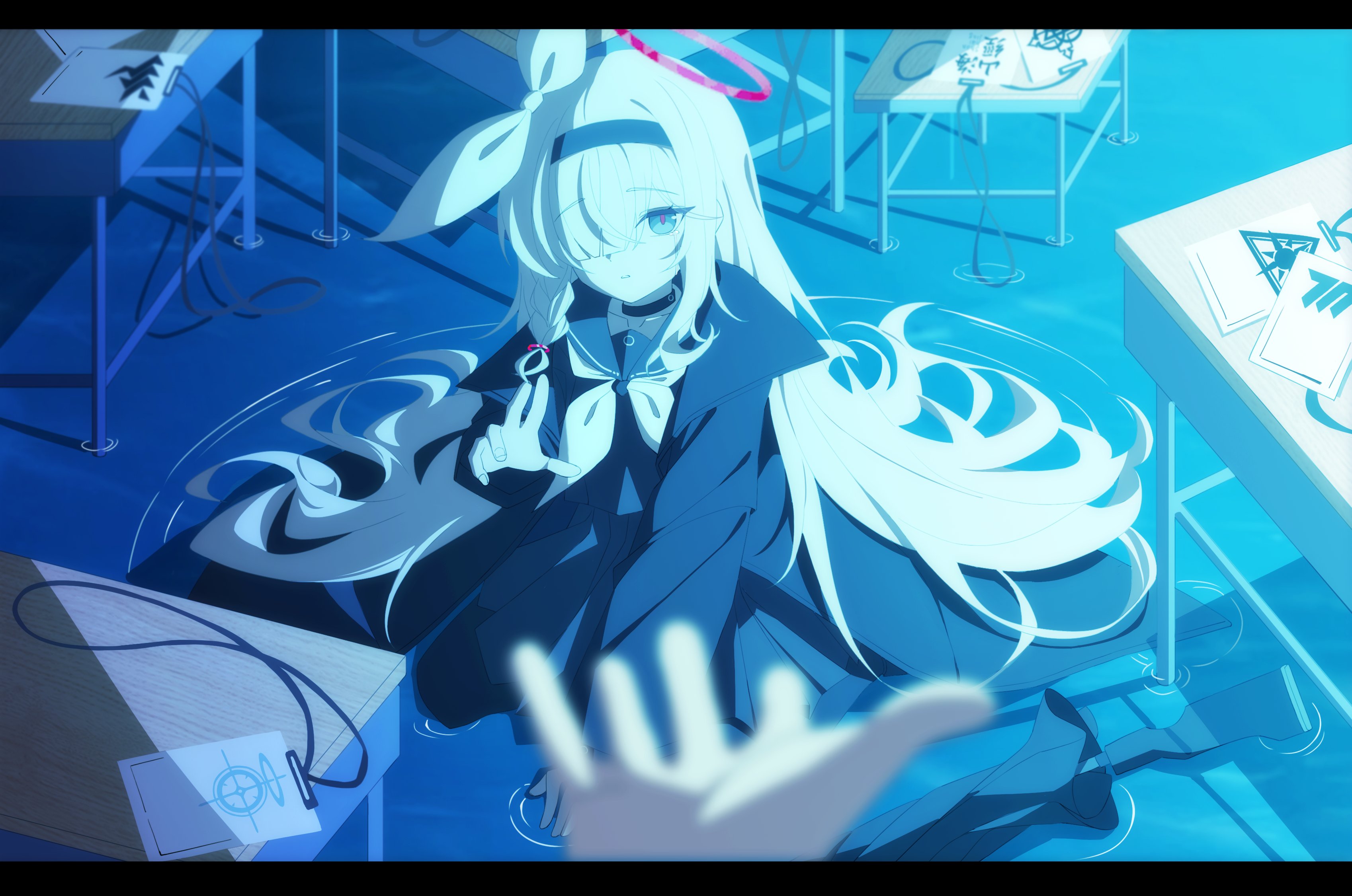 Blue Archive Blue Anime Illustration Classroom Long Hair Plana Blue Archive 3396x2252