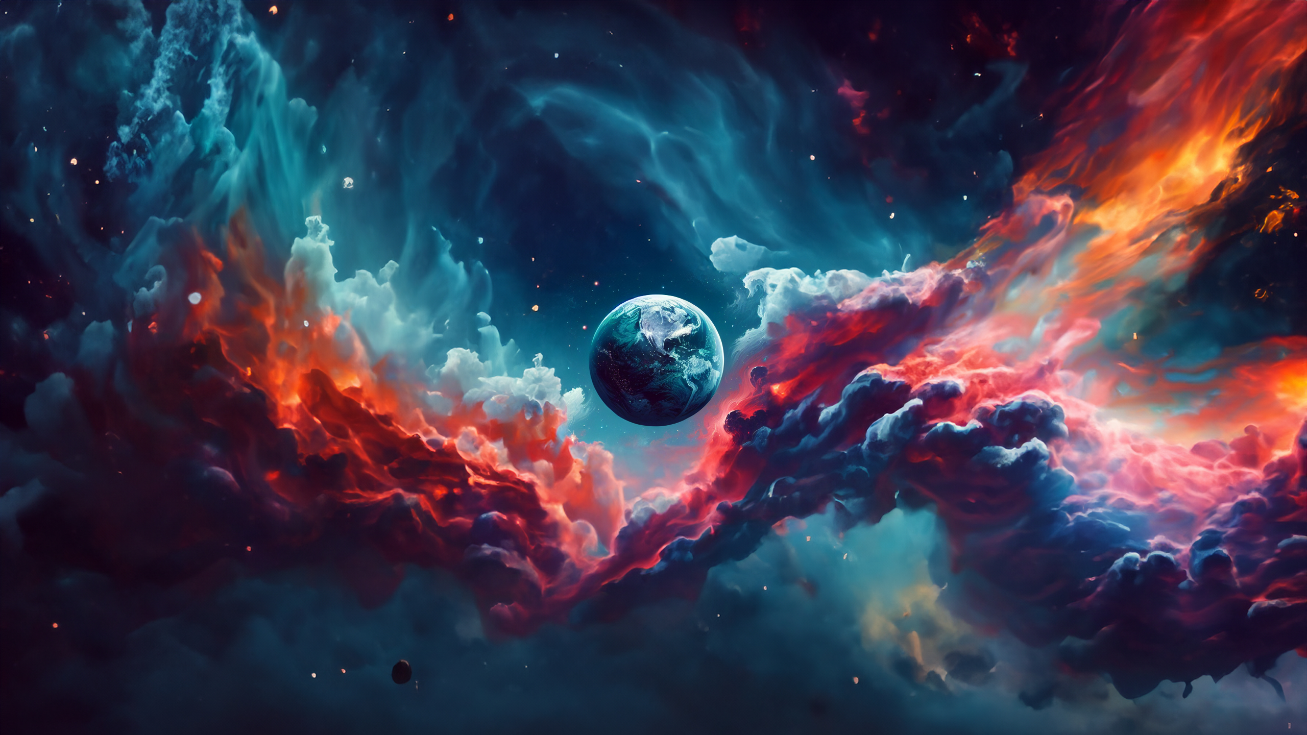 Space Nebula Universe Stars Planet Earth Red Blue 2560x1440