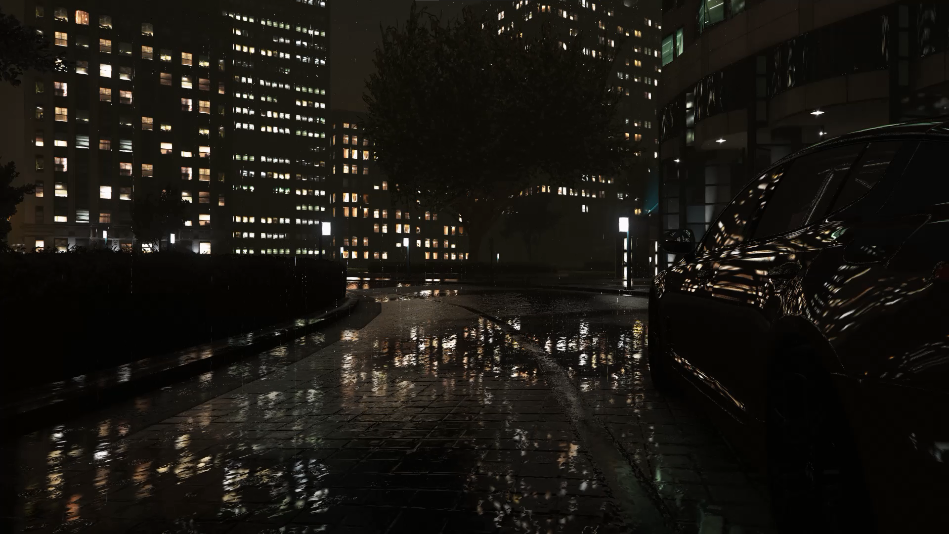 Grand Theft Auto V Night Rain Car City Building Apartments 1920x1080