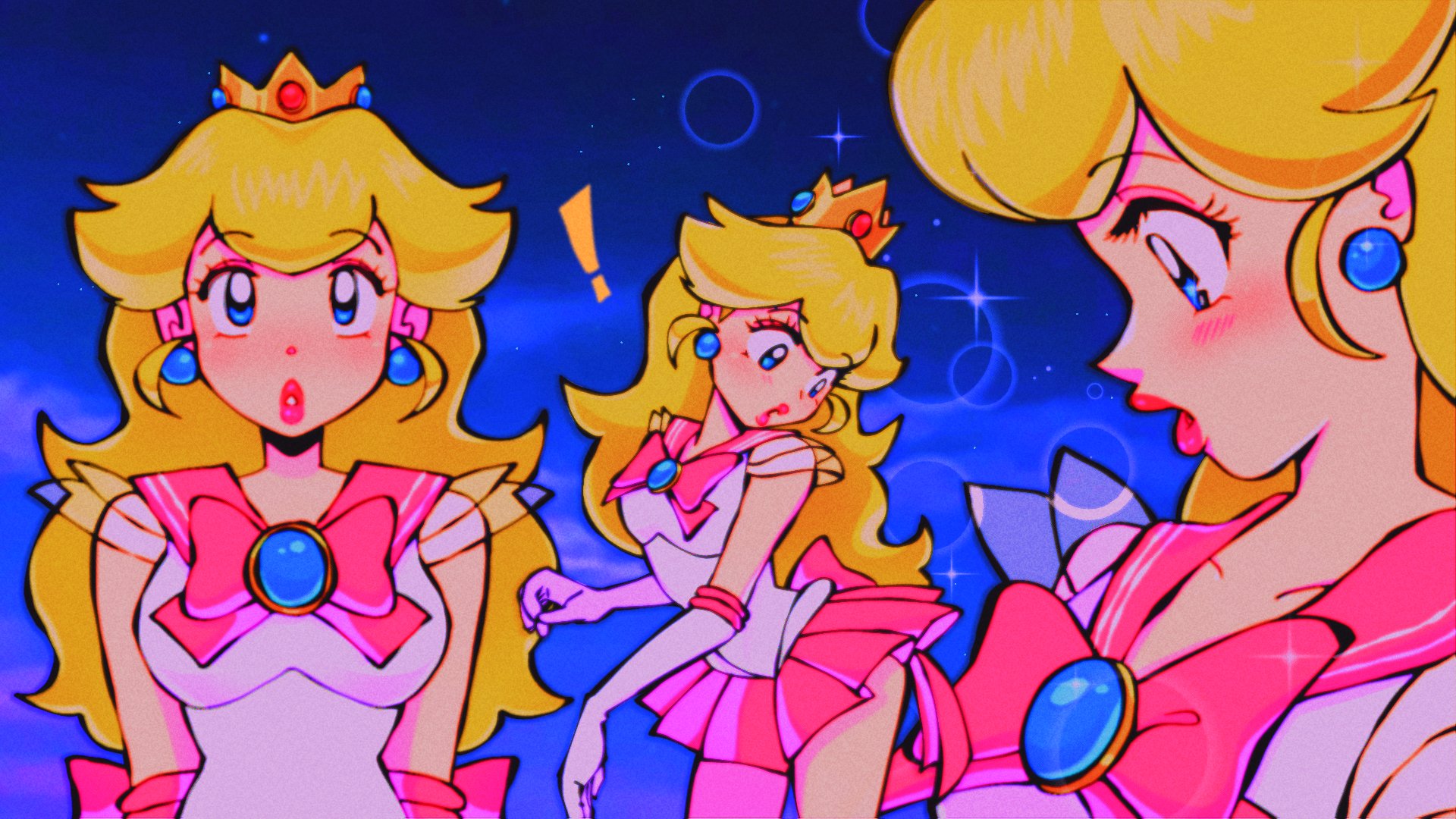 Princess Peach Sailor Moon Crossover Nintendo Blonde Long Hair Crown Jewel Jewelry Ribbon Video Game 1920x1080