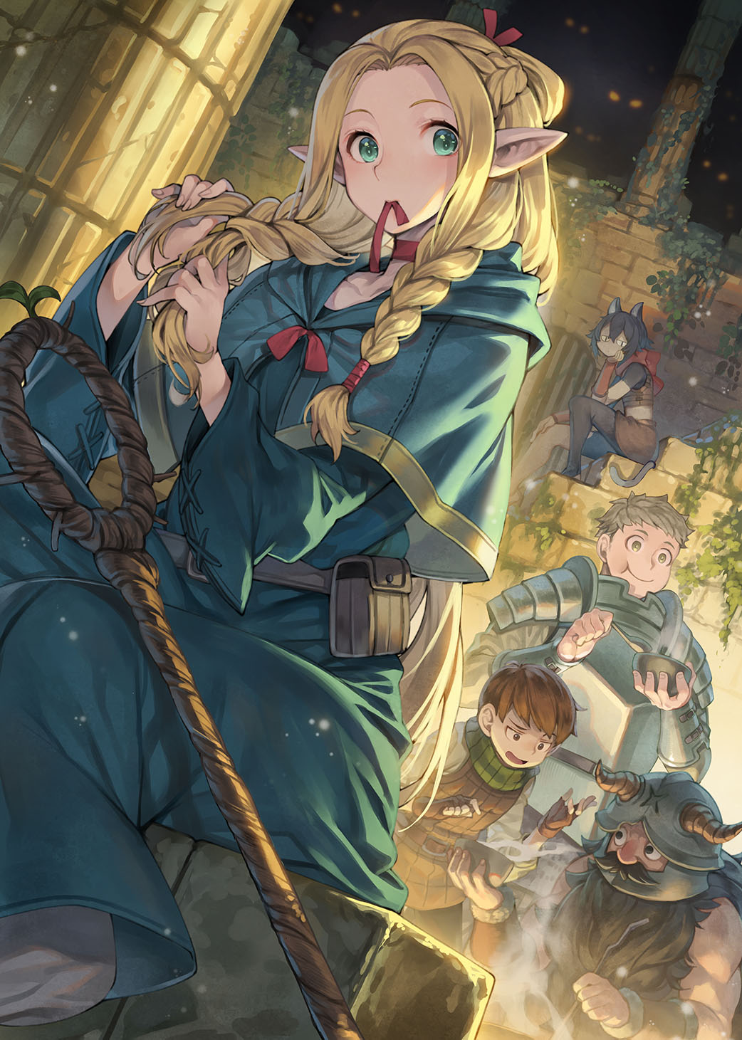 Delicious In Dungeon Night Portrait Display Long Hair Marcille Donato Blushing Chilchuck Tims Armor  1042x1461