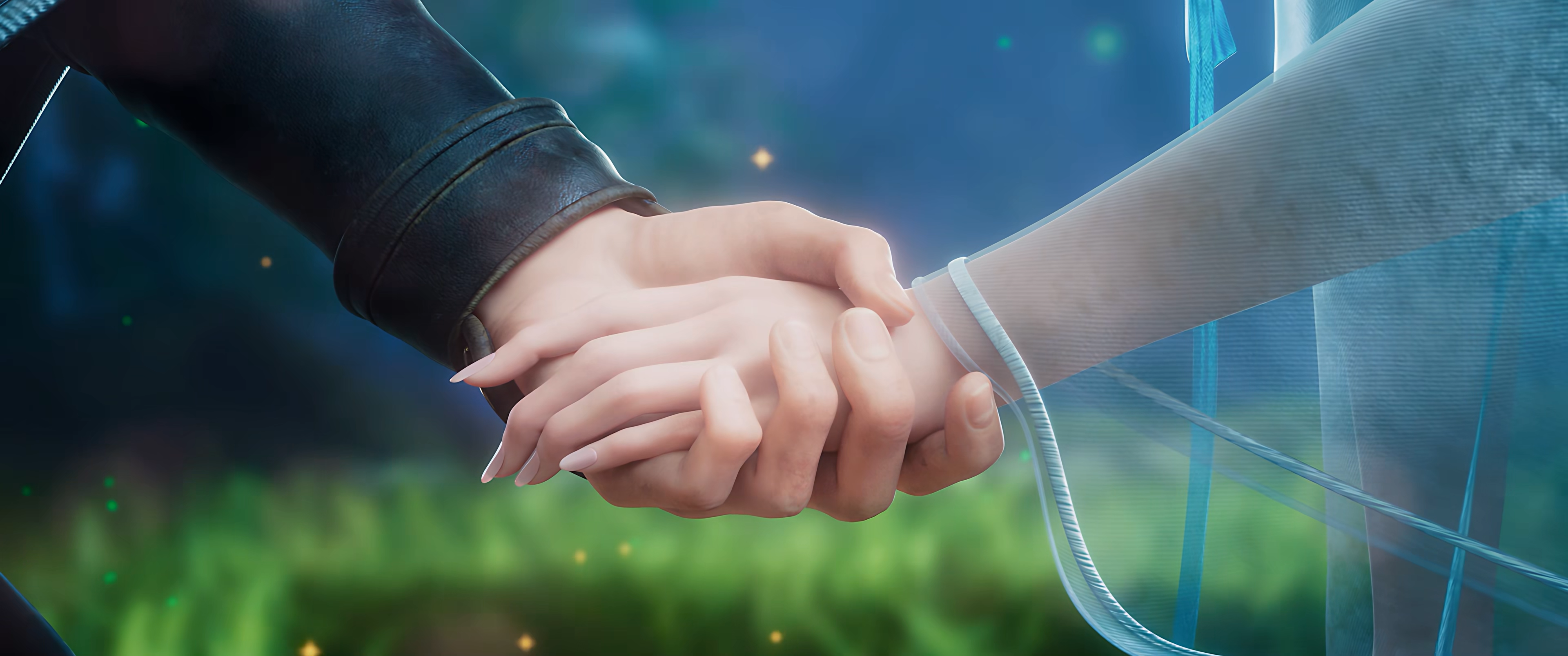 Zhu Xian Anime Holding Hands Closeup 3840x1608