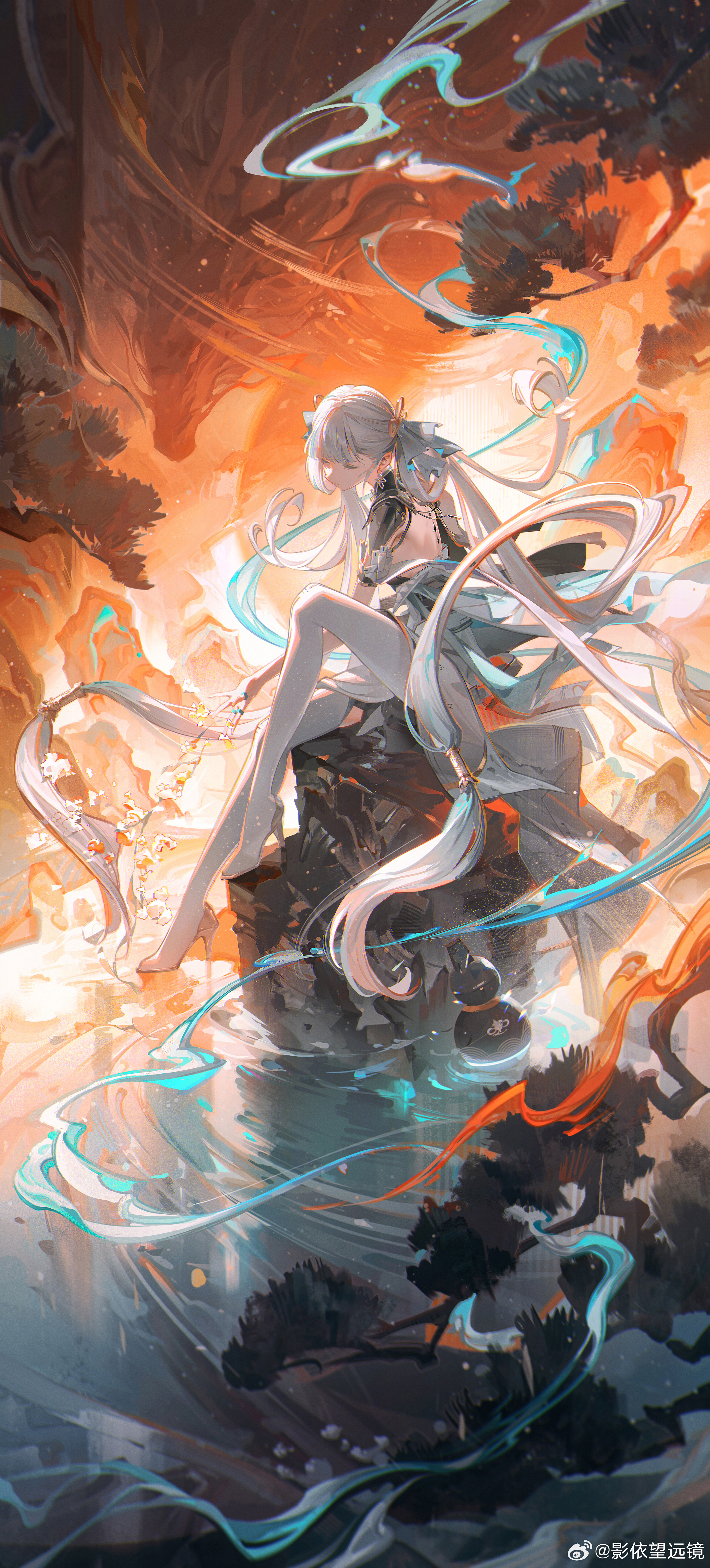 Wuthering Waves Dragon Portrait Display Long Hair Jinhsi Wuthering Waves Sitting Twintails Backless  2600x5741