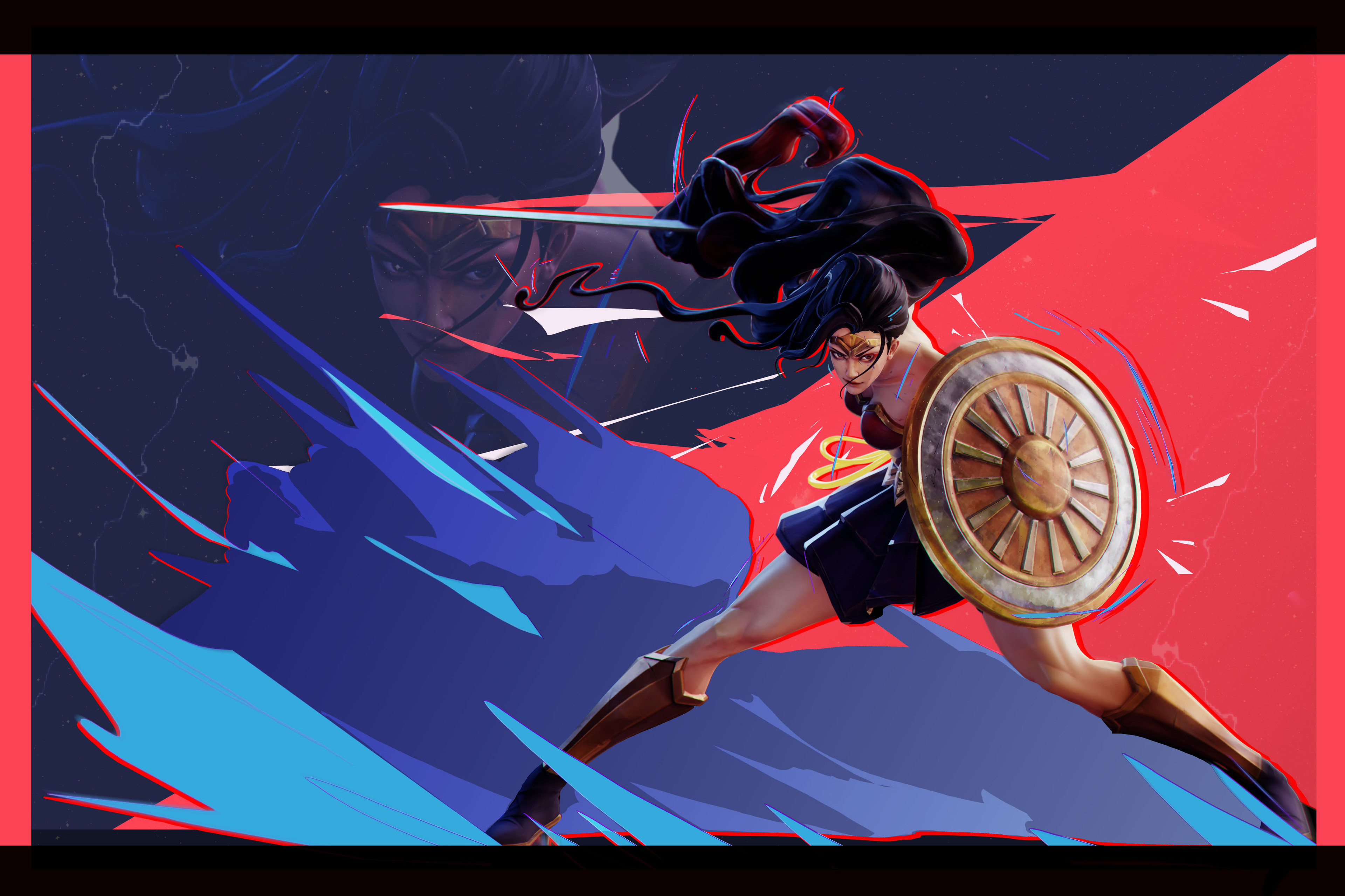 Xishan Lun Drawing Wonder Woman Shield Selective Coloring Fighting DC Comics 3840x2559