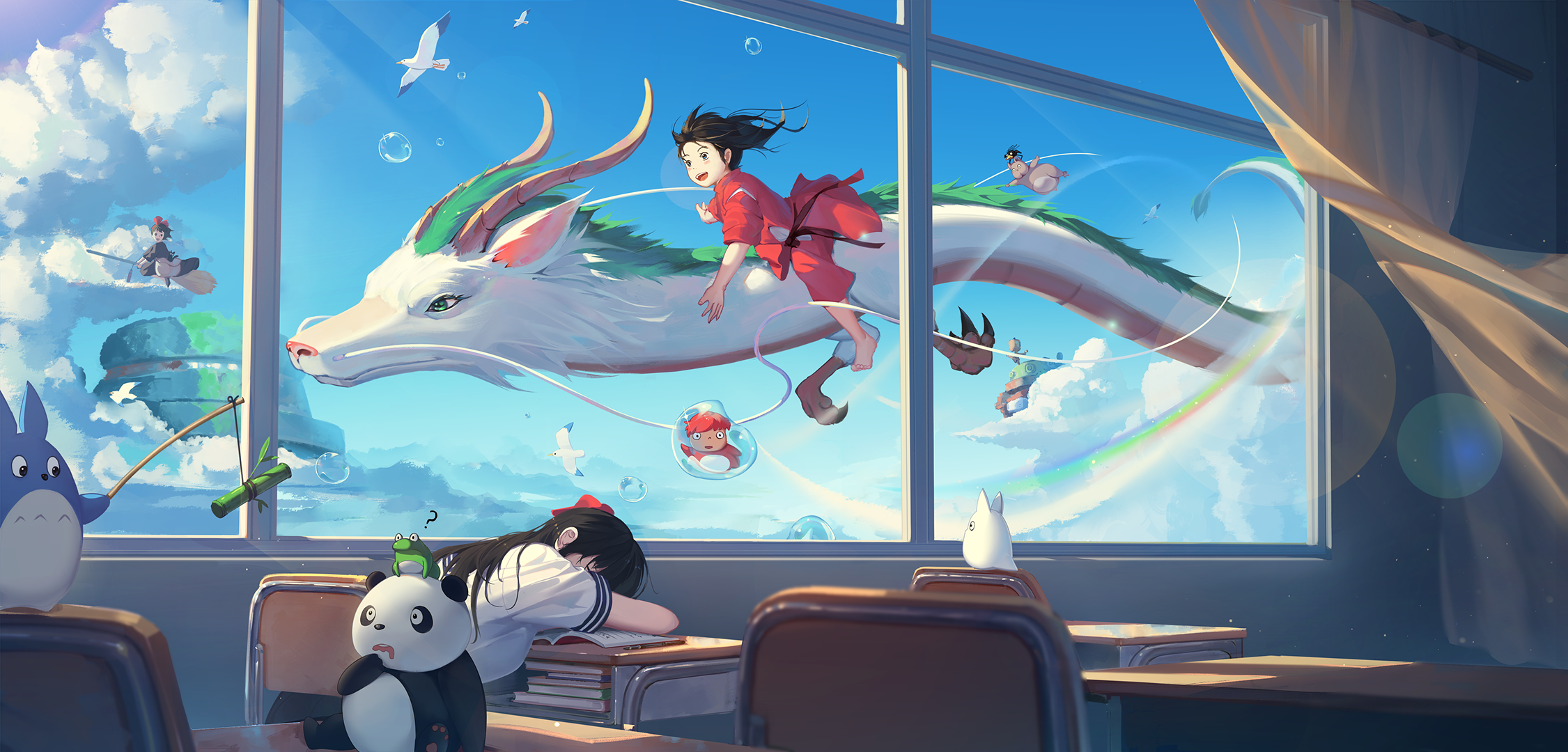 Studio Ghibli Classroom Schoolgirl School Uniform Laputa Castle In The Sky Ponyo Movie Crossover Kik 2251x1080
