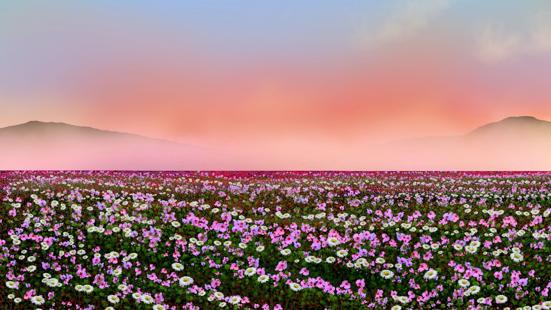 Digital Painting Digital Art Flowers Fog Scenery 1920x1080