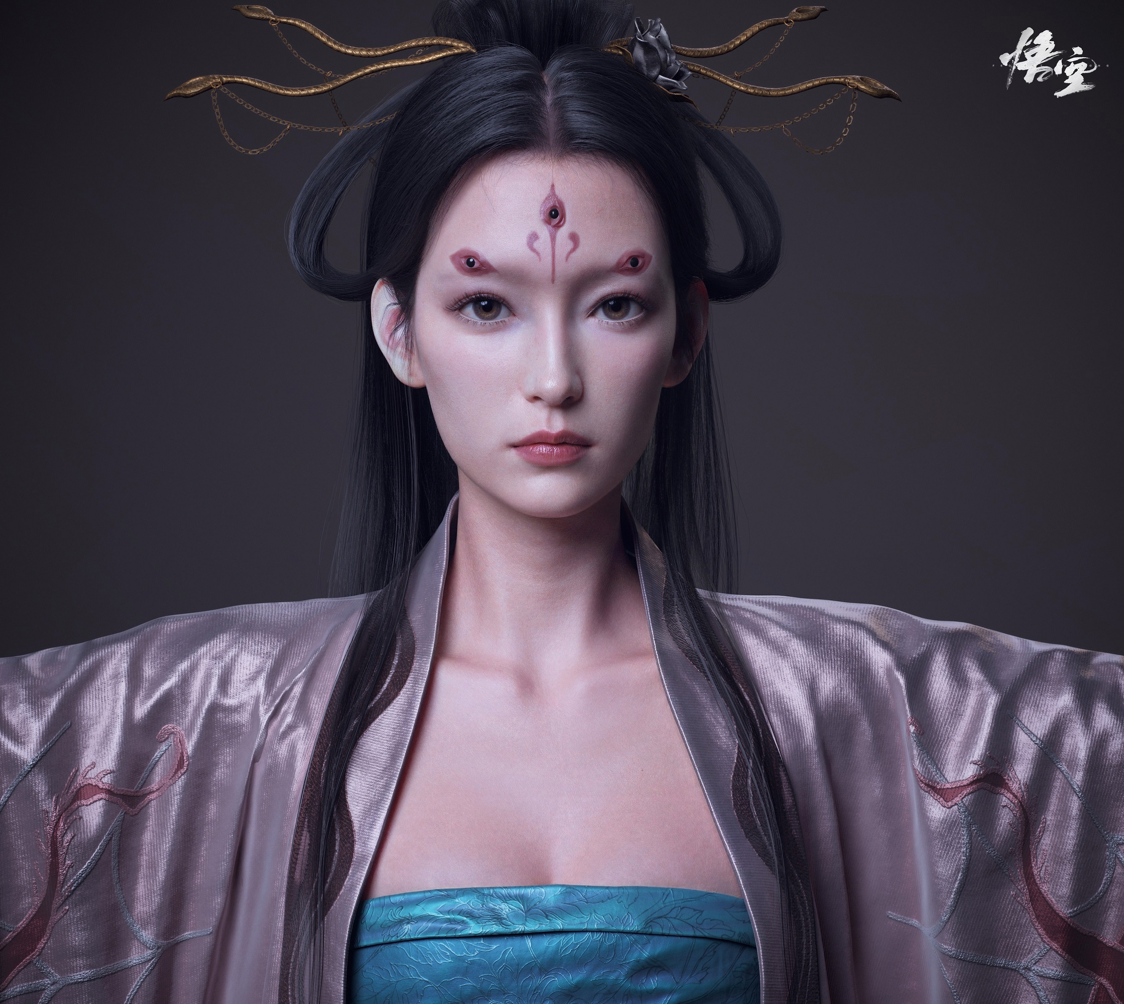 Chen Wang CGi Women Asian Dark Hair Kimono Pale Eyes 2238x2000